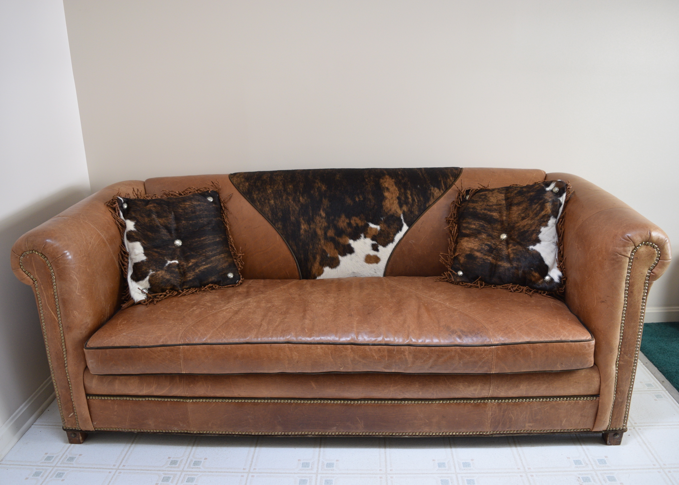 Old Hickory Tannery Leather Cowhide Sofa