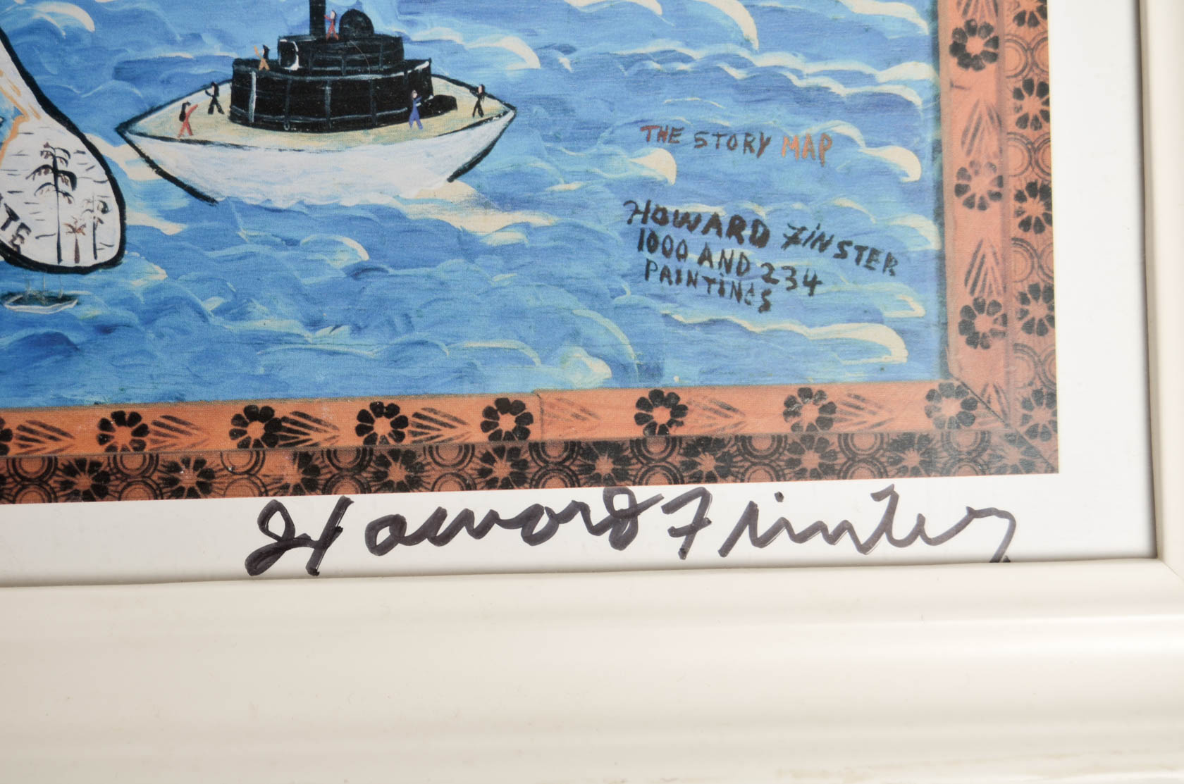 Signed Howard Finster "Story Map of the United States" Lithograph