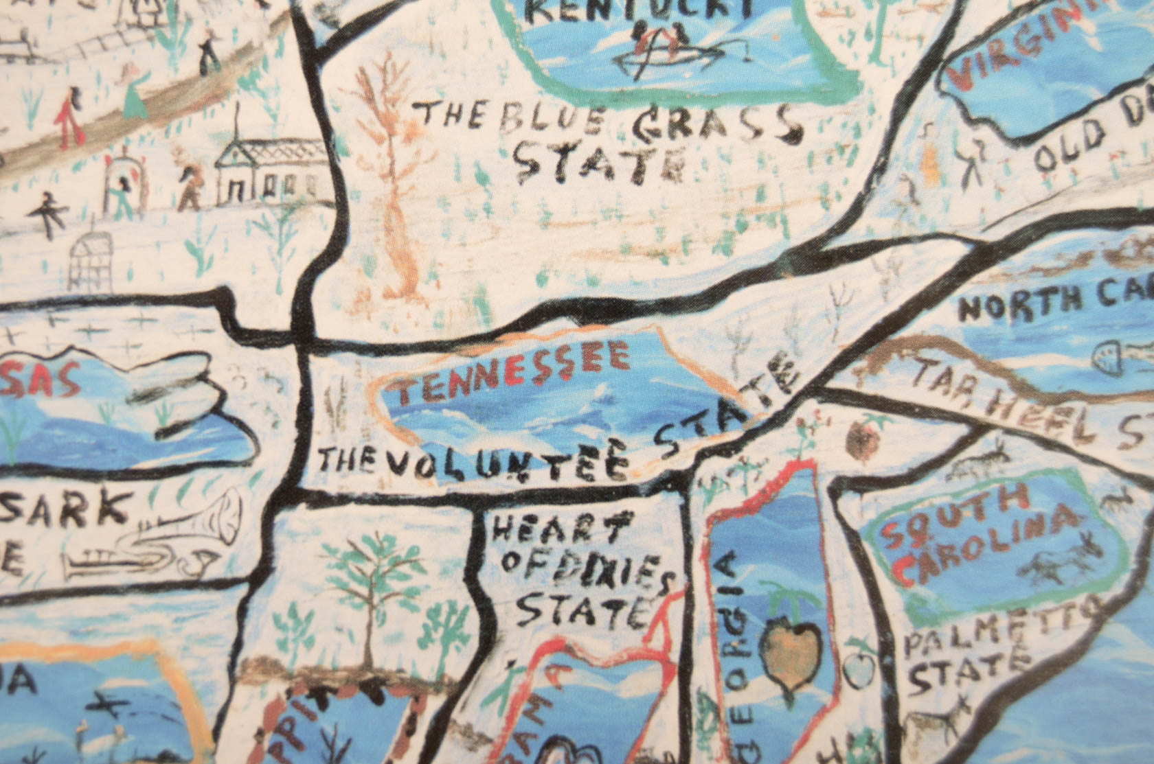 Signed Howard Finster "Story Map of the United States" Lithograph