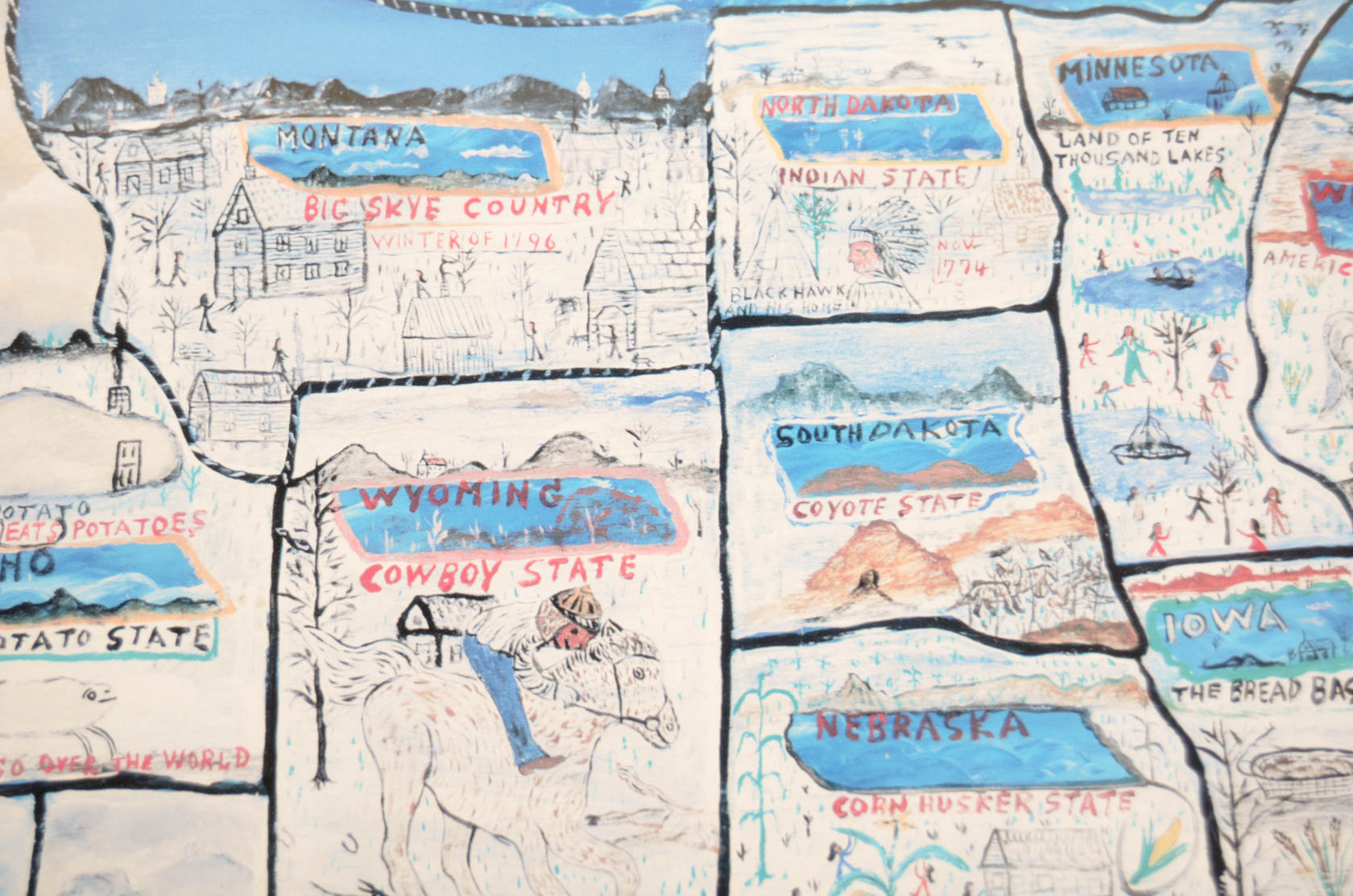 Signed Howard Finster "Story Map of the United States" Lithograph