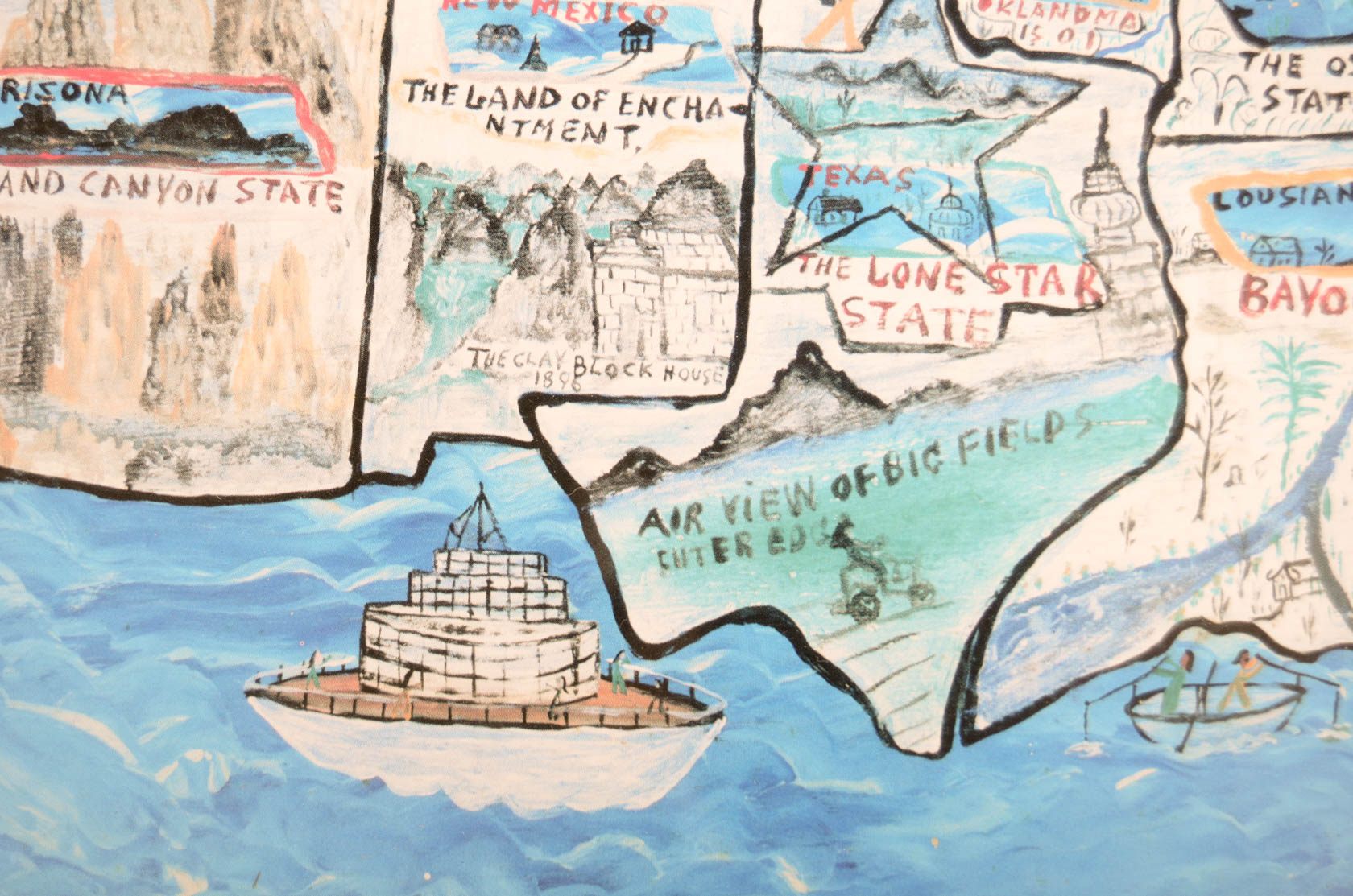 Signed Howard Finster "Story Map of the United States" Lithograph