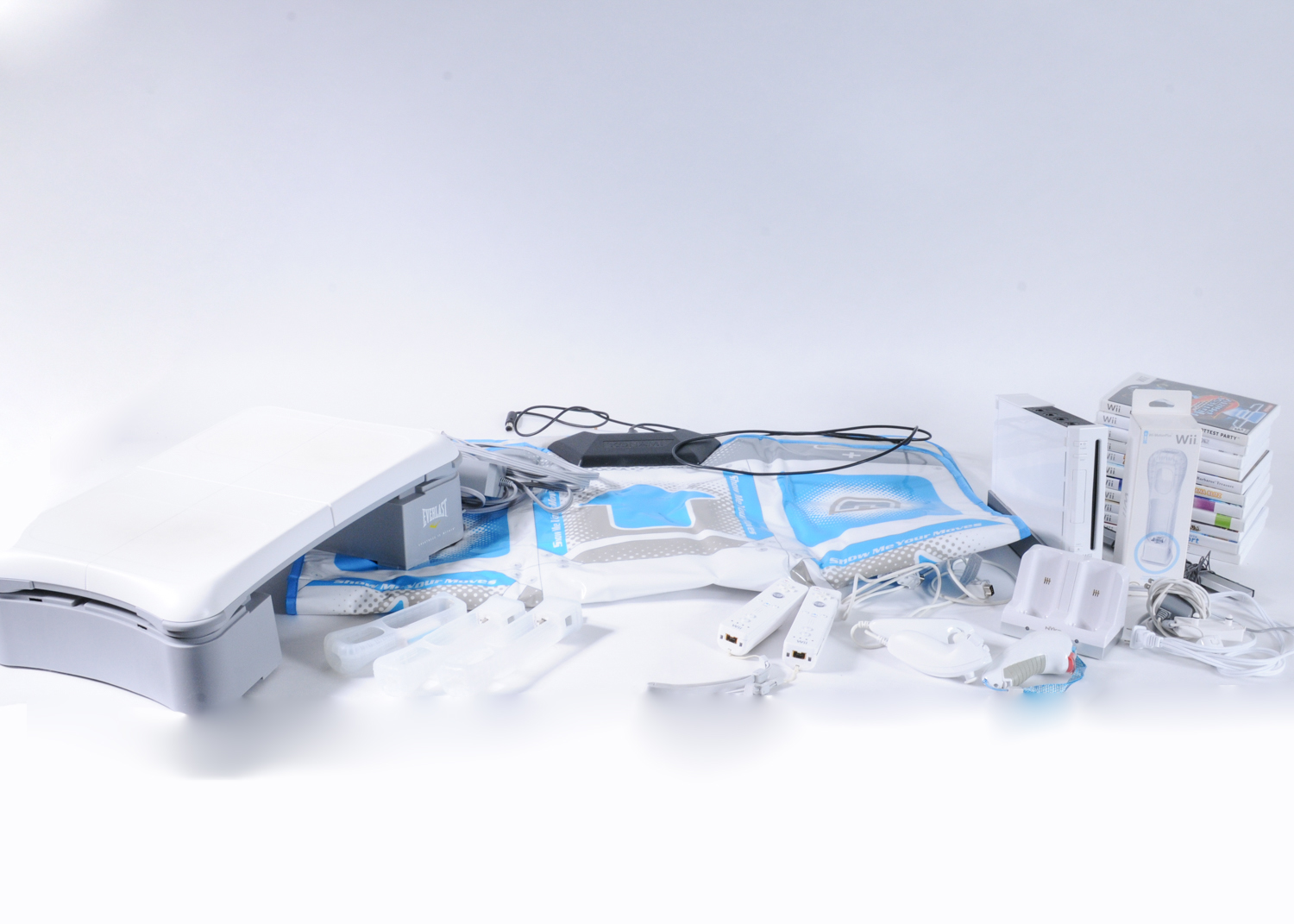 Wii Console, Dance Dance Revolution Mat and Wii FIt Board