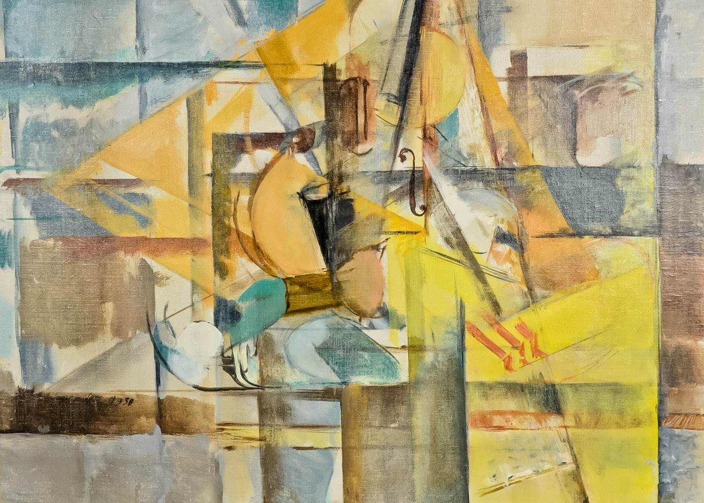 "Cubist Painting, Violin" Original Oil on Canvas by Perle Fine