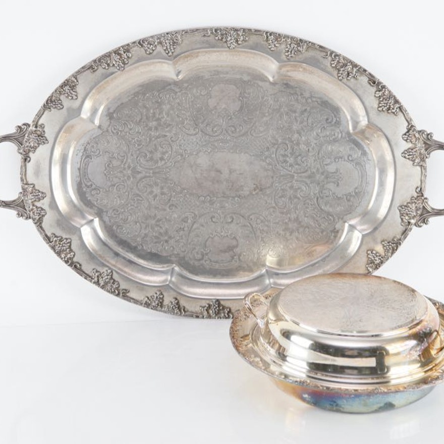 Silver Plate Tray and Chafing Dish