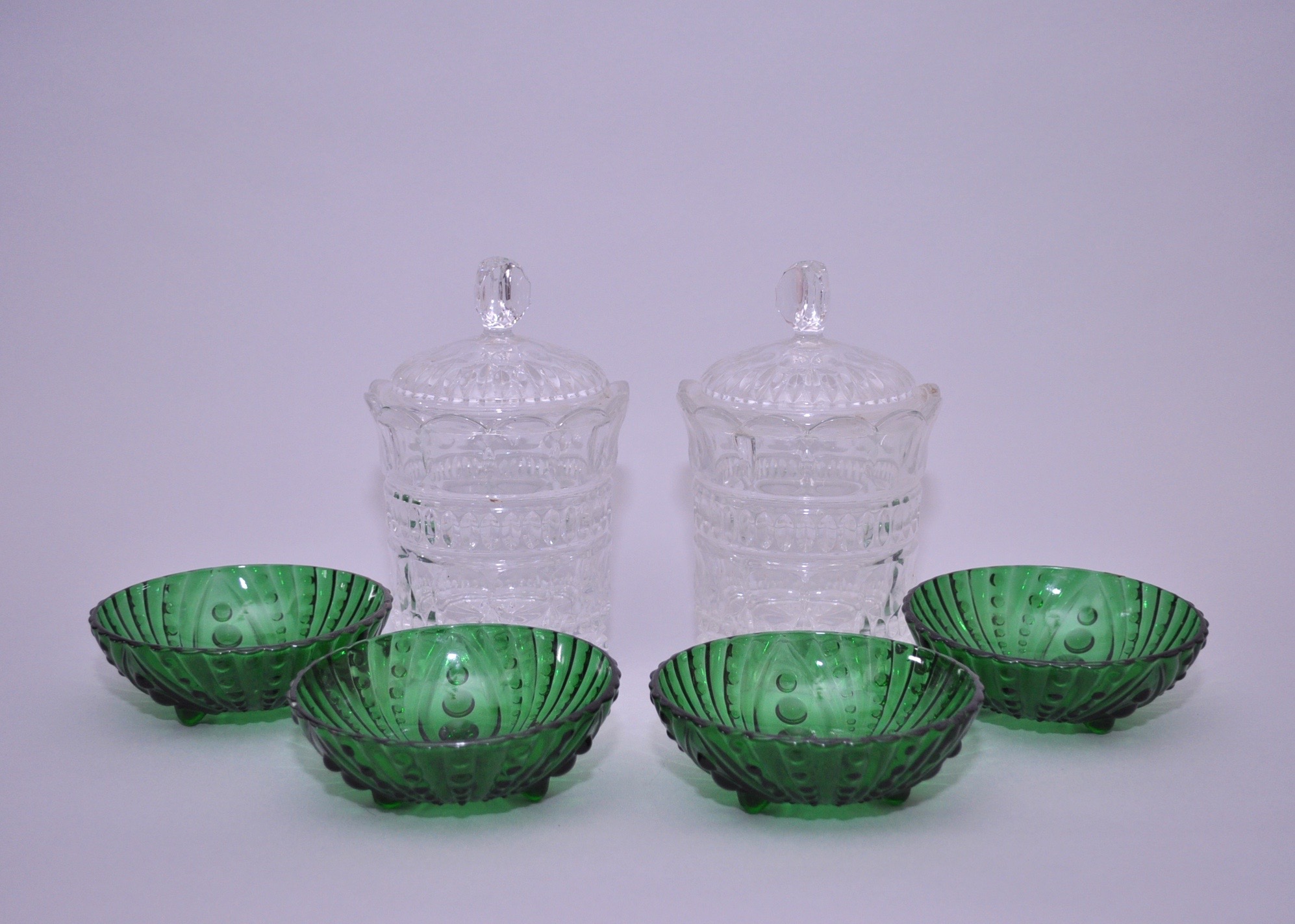 Depression Glass Bowls and Lidded Jars