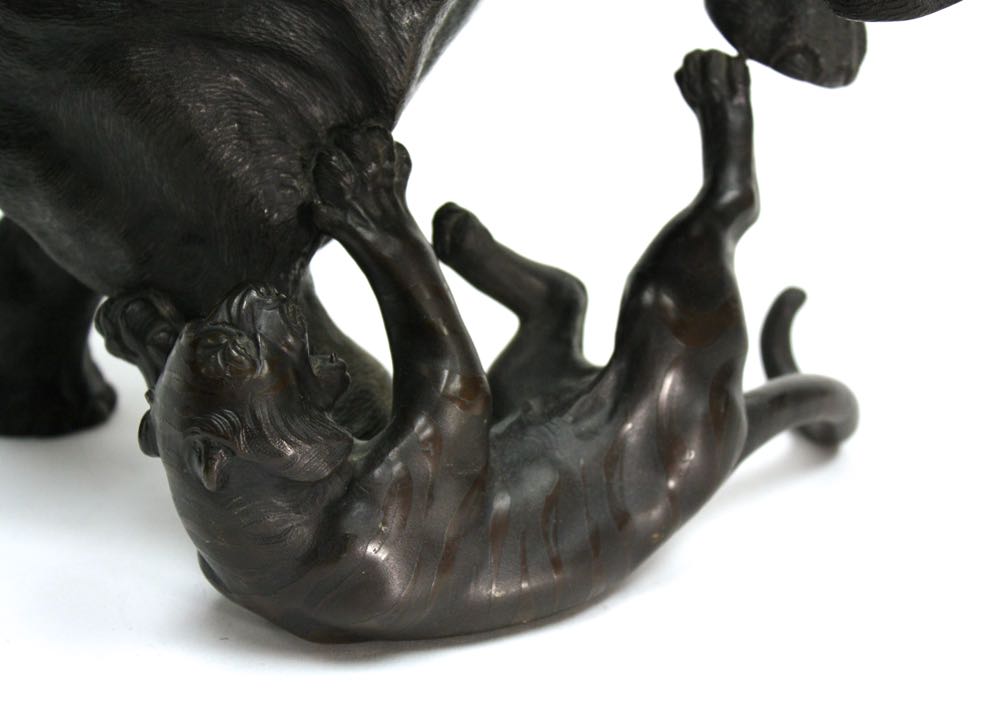Elephant Fighting Two Tigers Sculpture