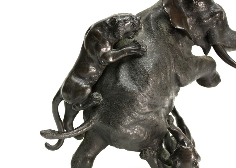 Elephant Fighting Two Tigers Sculpture