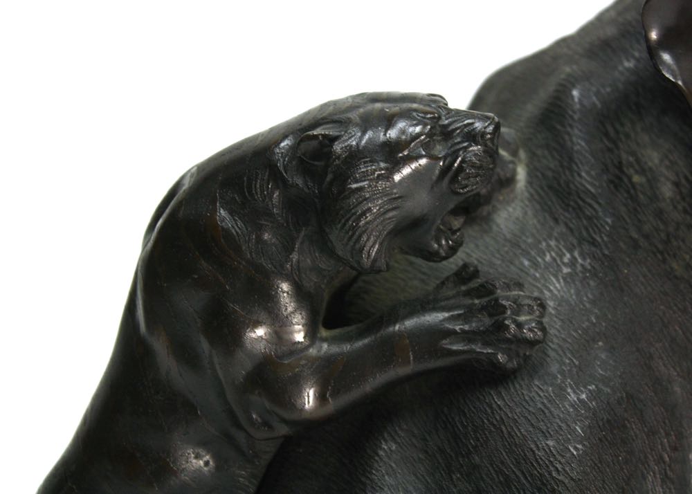 Elephant Fighting Two Tigers Sculpture
