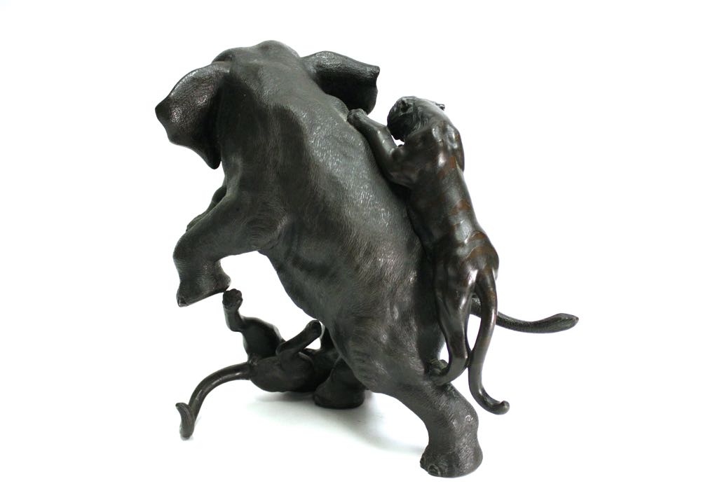 Elephant Fighting Two Tigers Sculpture