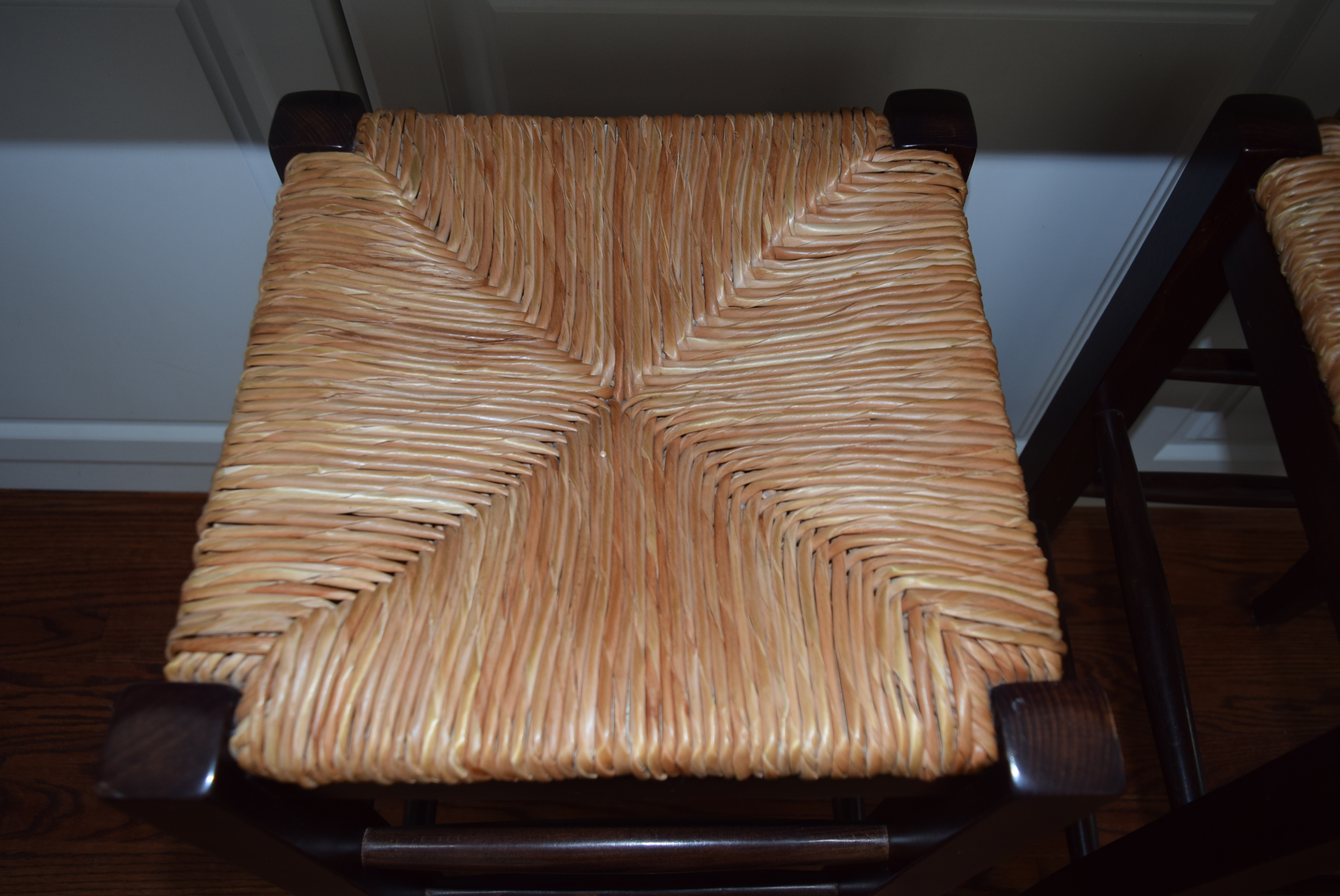 Pair of Pottery Barn "Napoleon" Rush Seat Counter Bar Stools