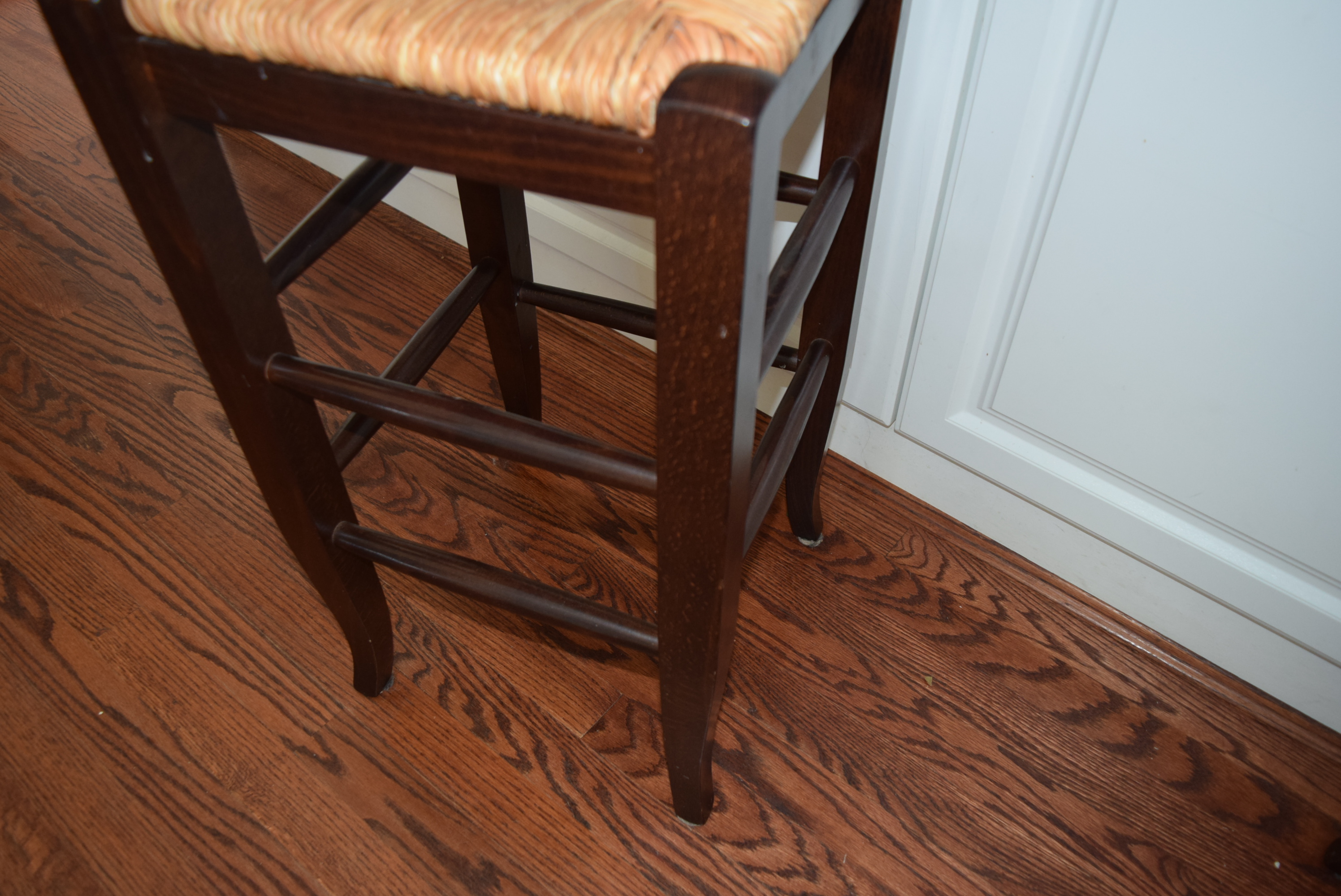 Pair of Pottery Barn "Napoleon" Rush Seat Counter Bar Stools