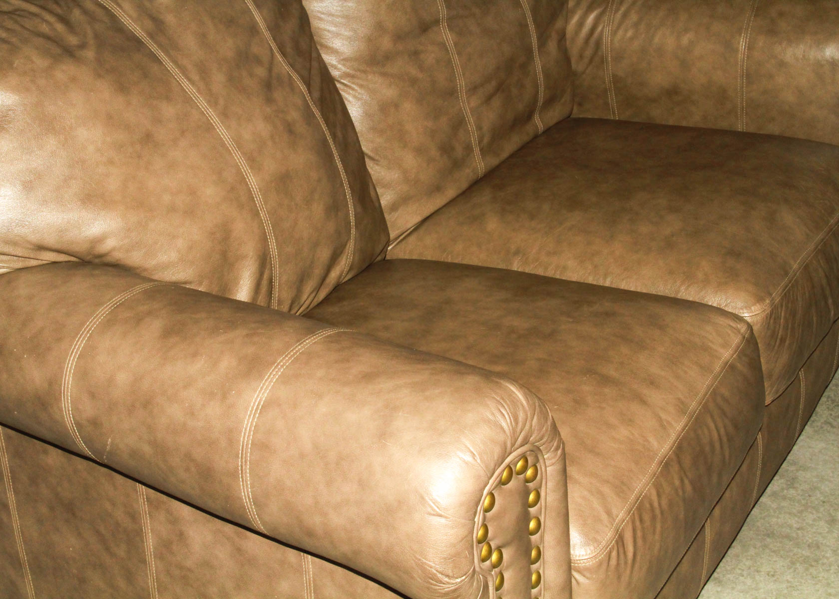 Light Brown Leather Love Seat Sofa