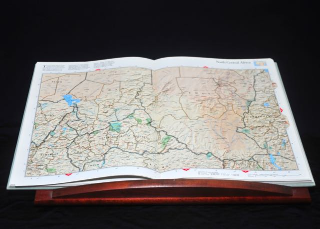 Wooden Dictionary Stand and "Atlas of the World" Book