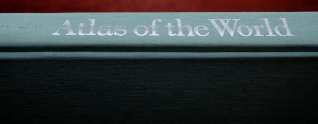 Wooden Dictionary Stand and "Atlas of the World" Book