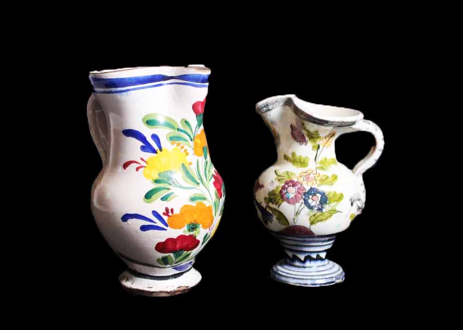 Pair of Vintage Hand Painted Italian Ceramic Pitchers