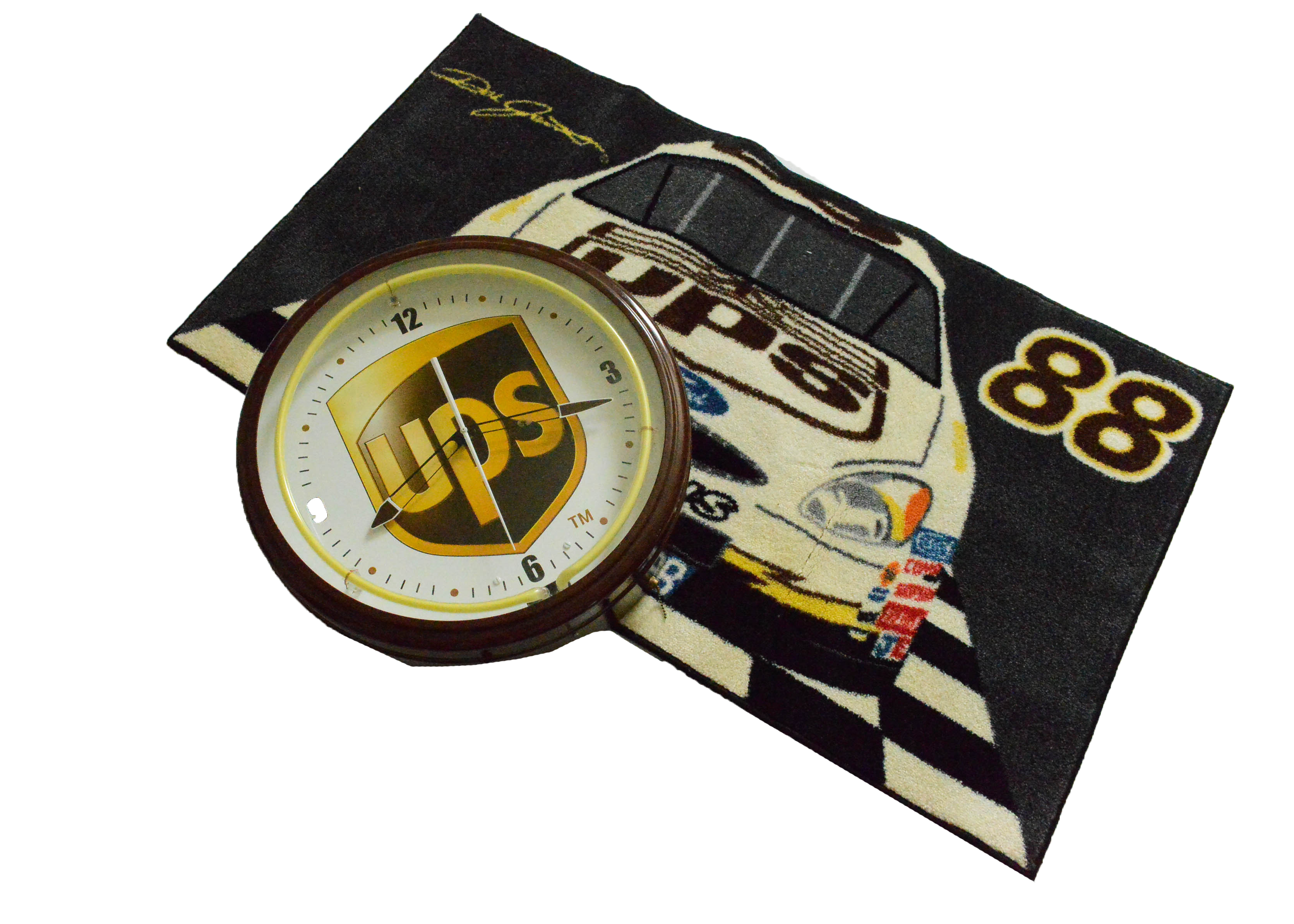 Neon UPS Clock and Dale Jarrett Nascar Rug