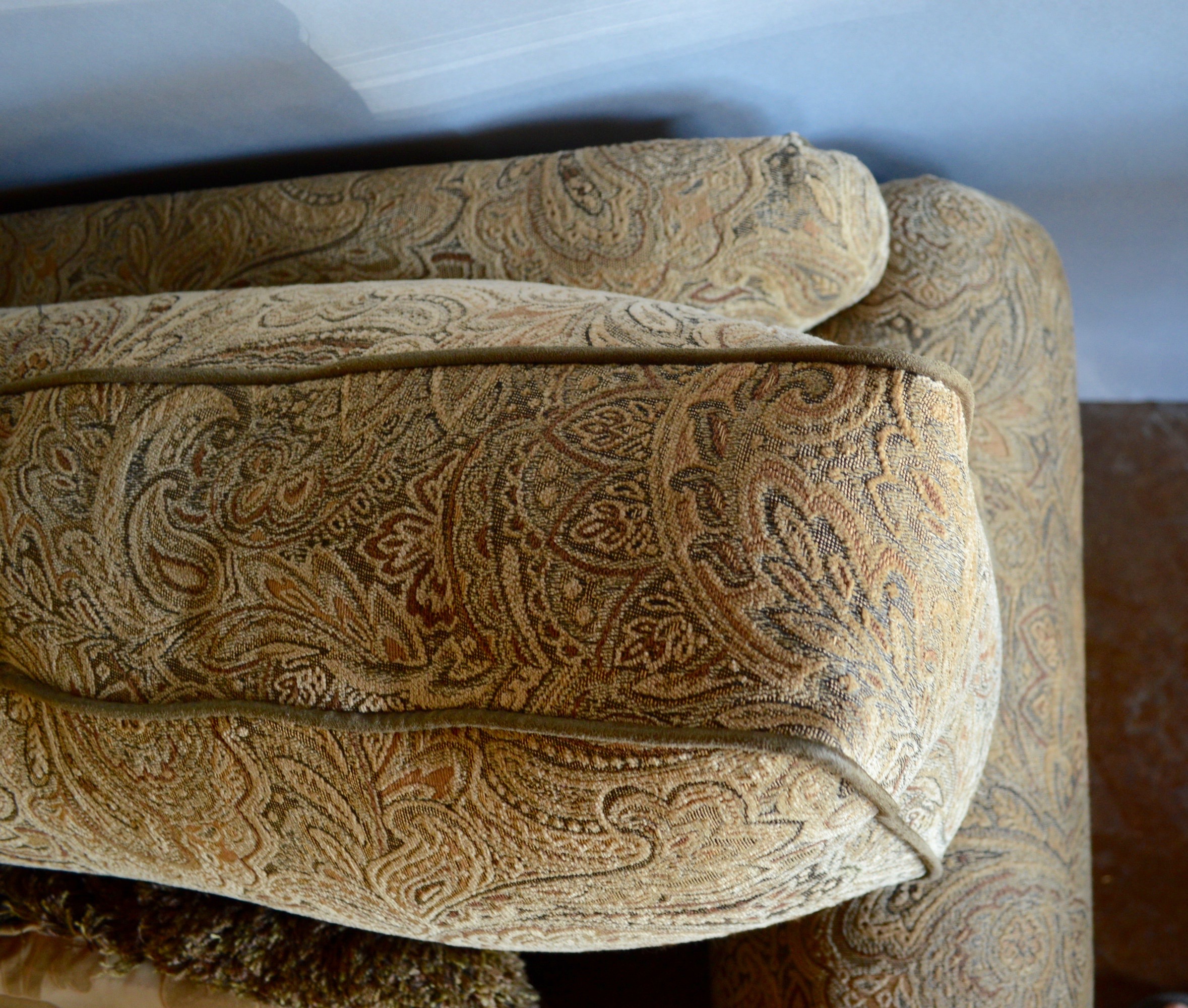 Two Overstuffed Armchairs with Ottomans