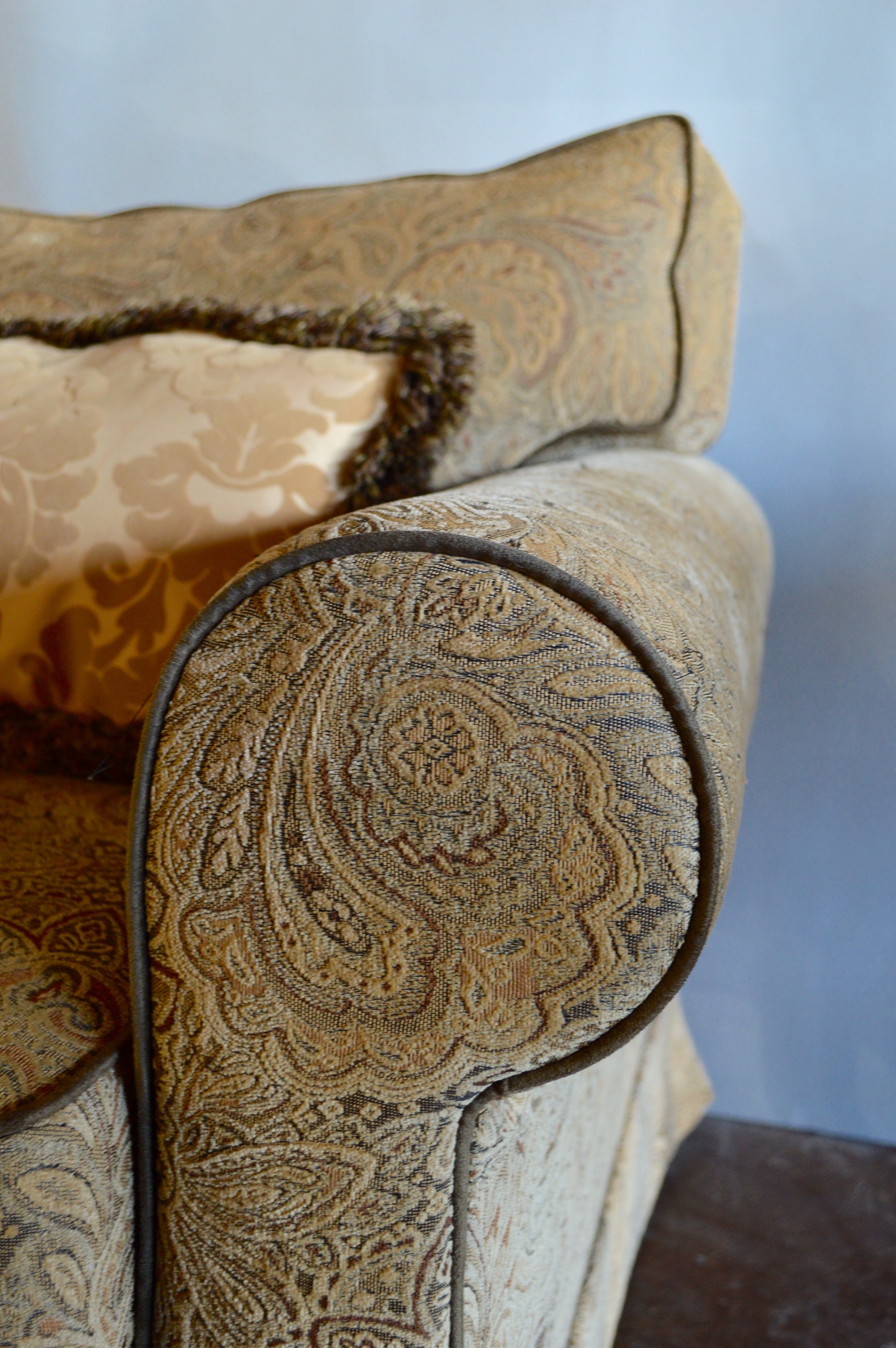 Two Overstuffed Armchairs with Ottomans