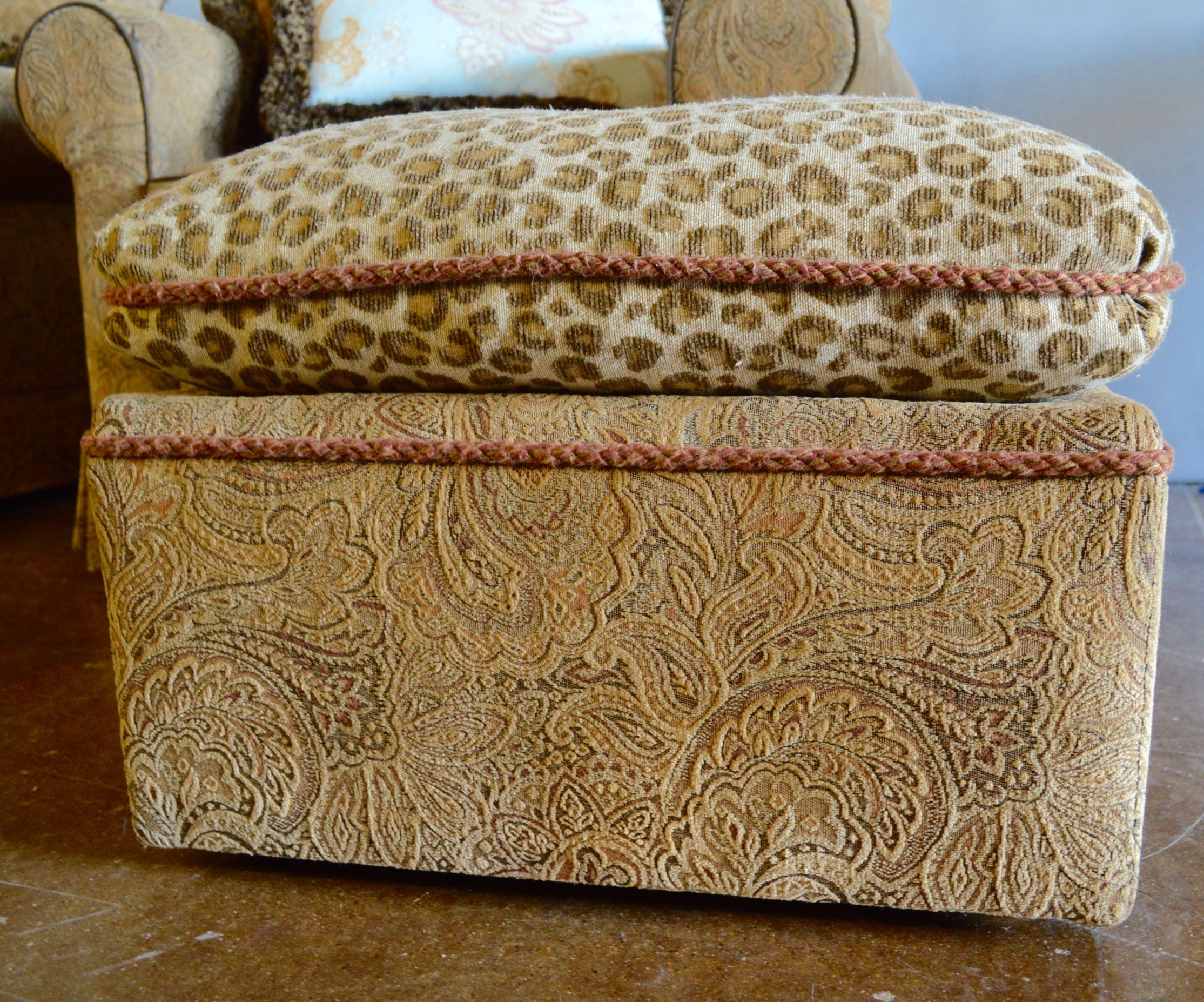 Two Overstuffed Armchairs with Ottomans