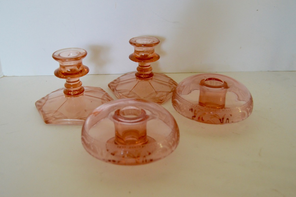 Pink Depression Glass Candle Holders