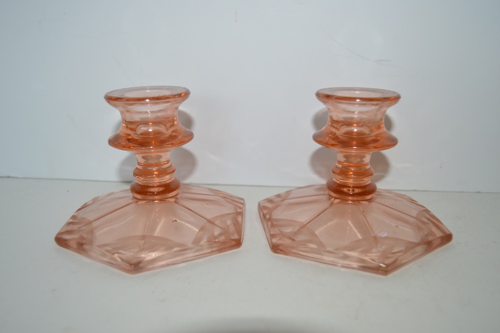 Pink Depression Glass Candle Holders