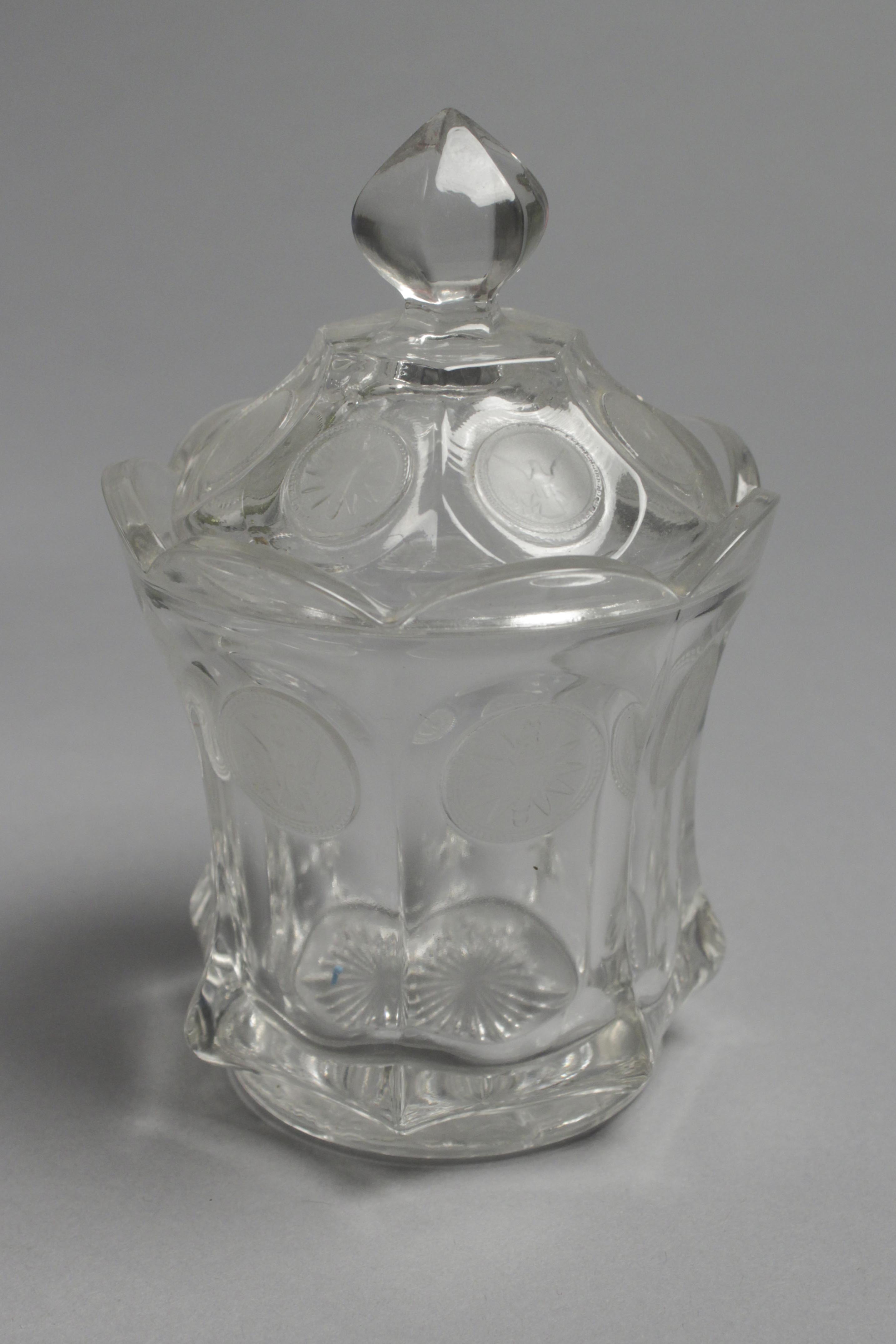 Trio of Vintage Emblem Embossed Pressed Glass