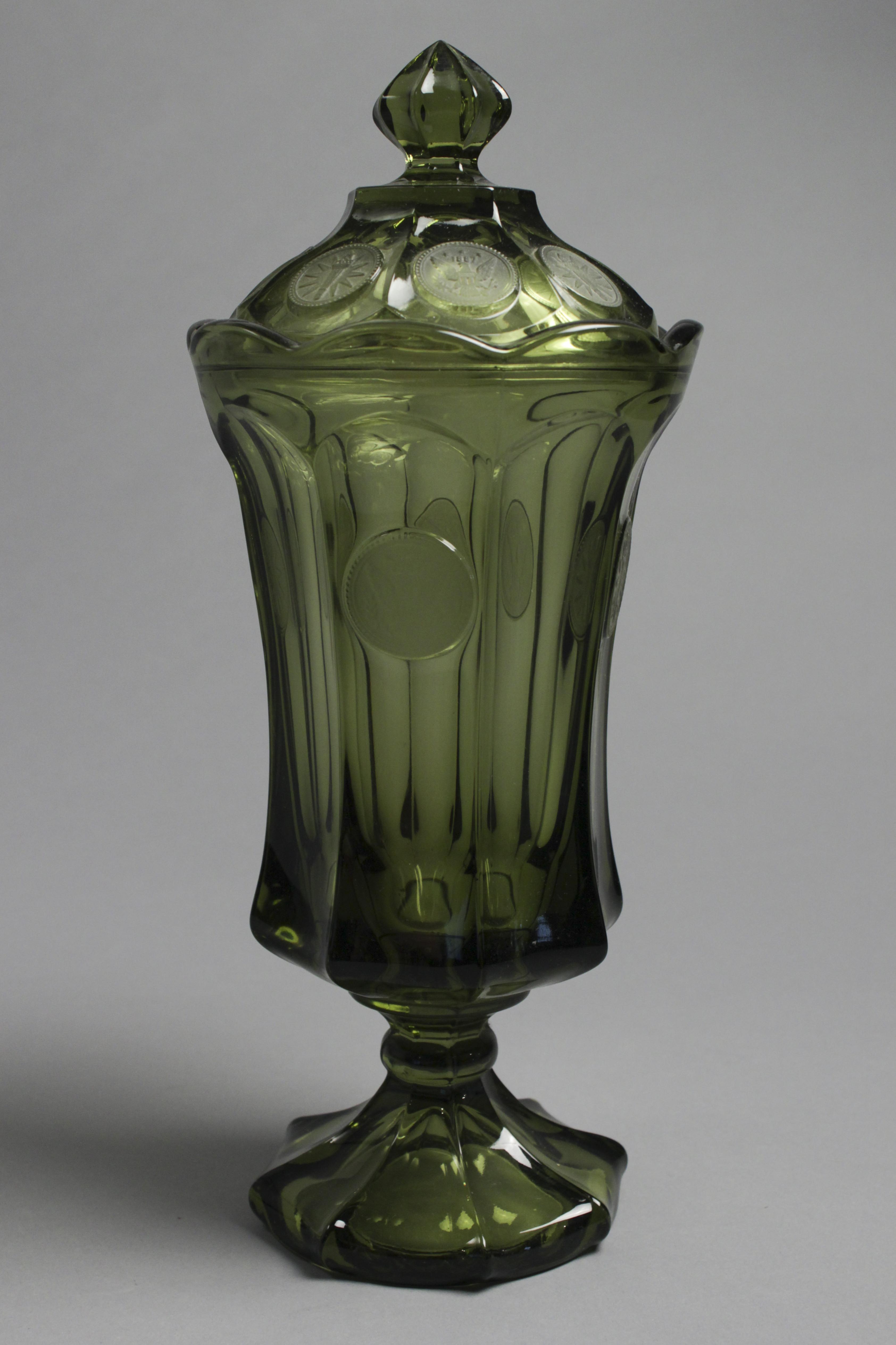 Trio of Vintage Emblem Embossed Pressed Glass