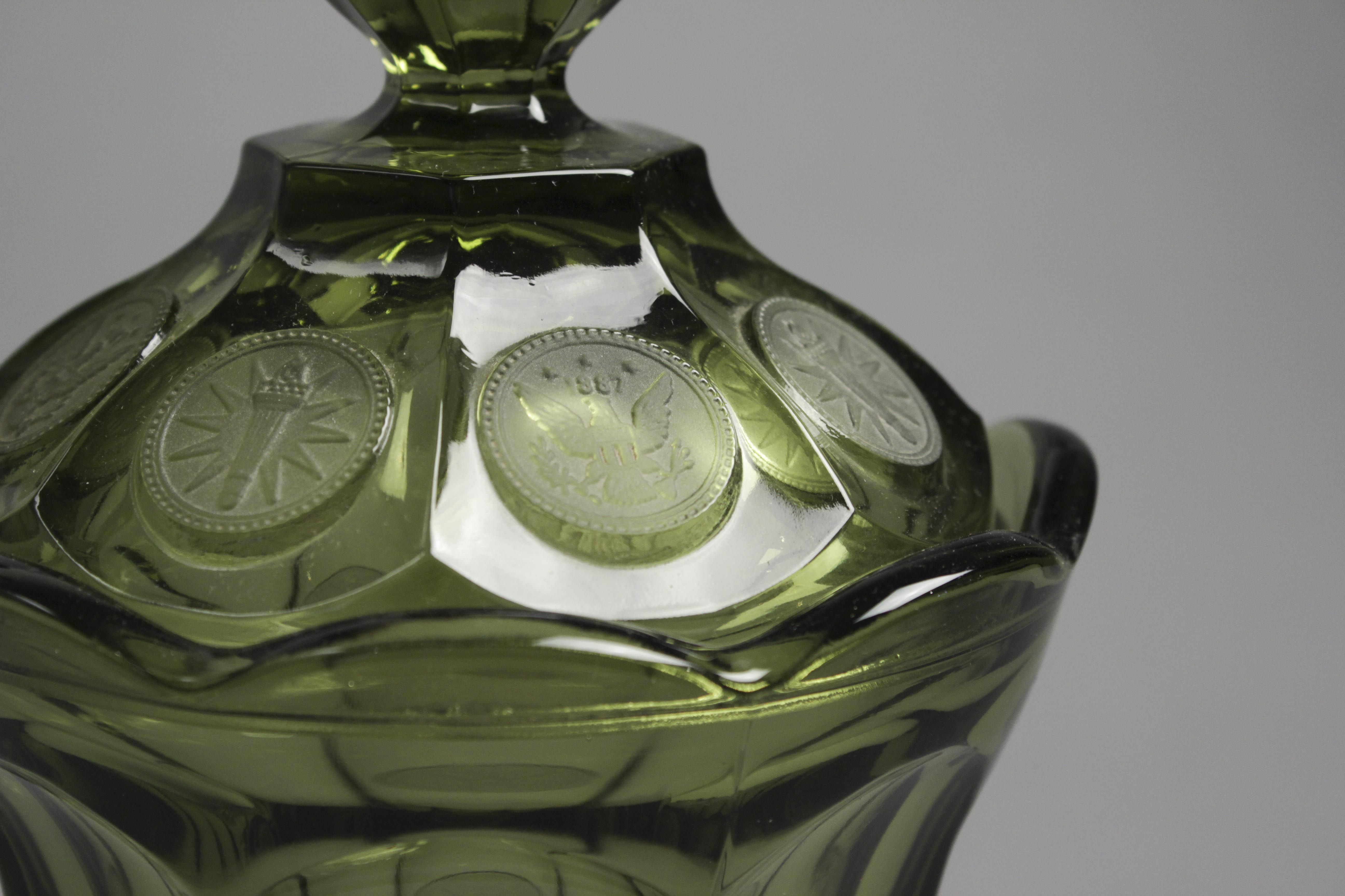 Trio of Vintage Emblem Embossed Pressed Glass