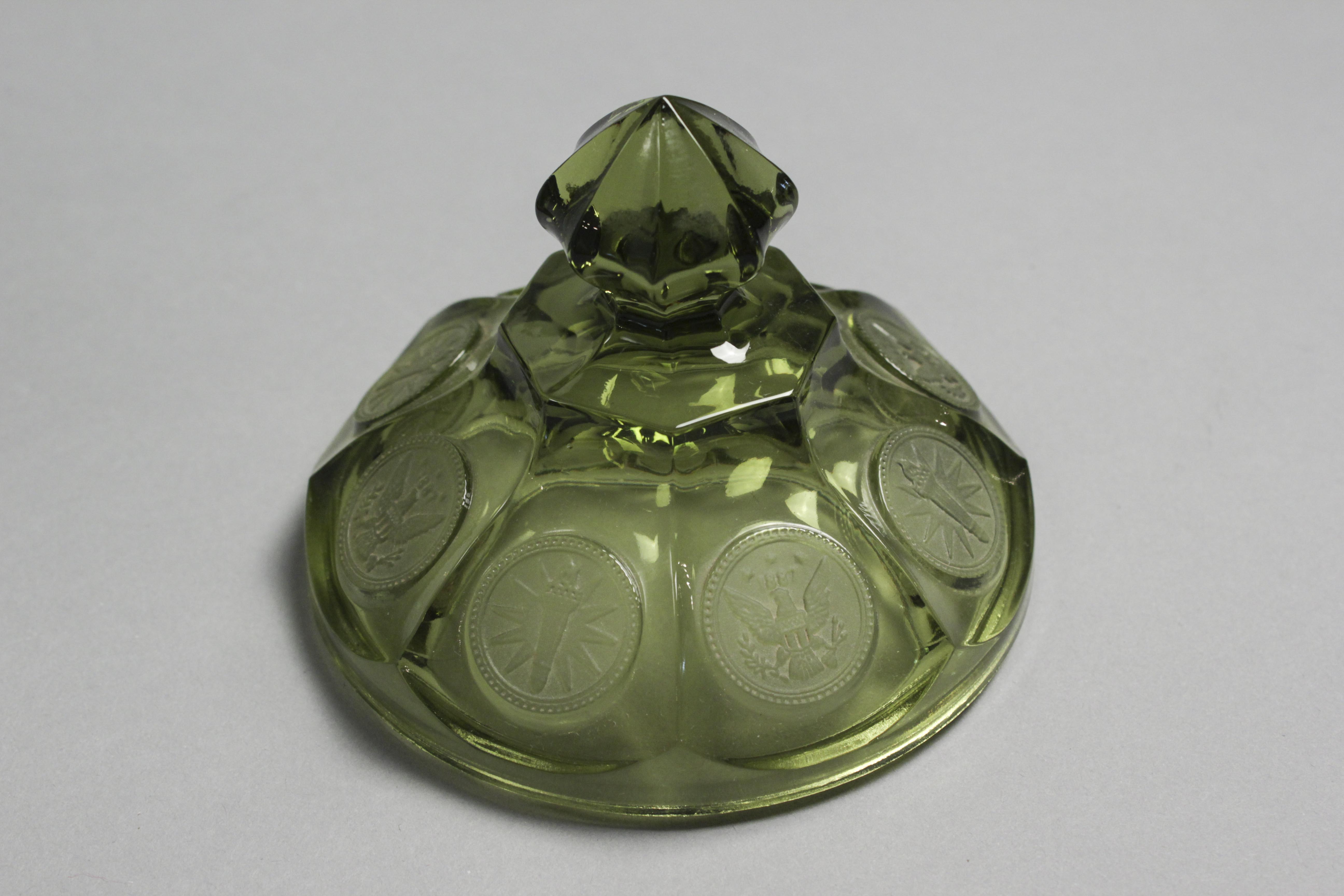 Trio of Vintage Emblem Embossed Pressed Glass