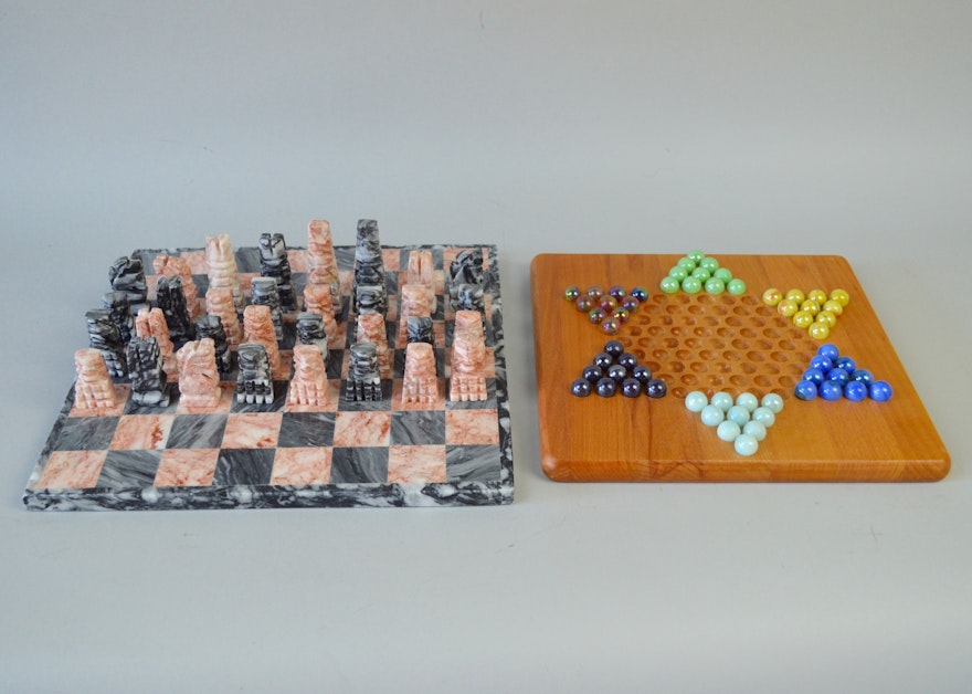 Marble Chess Set and Premier Collection Chinese Checkers Set