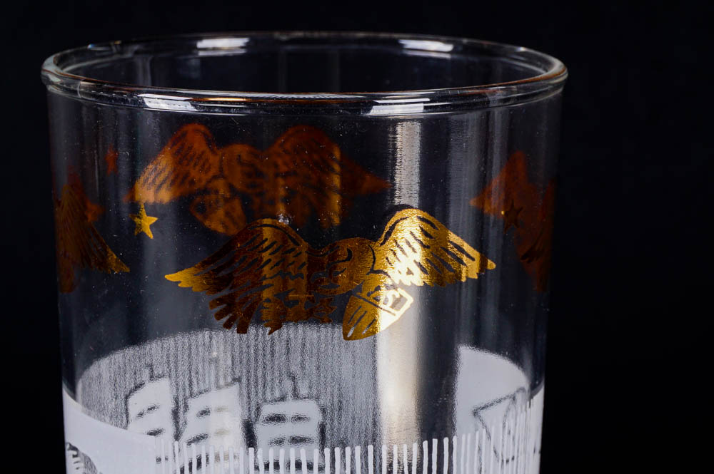 Vintage American Frontier Themed Tumblers with Silver Plate Tray