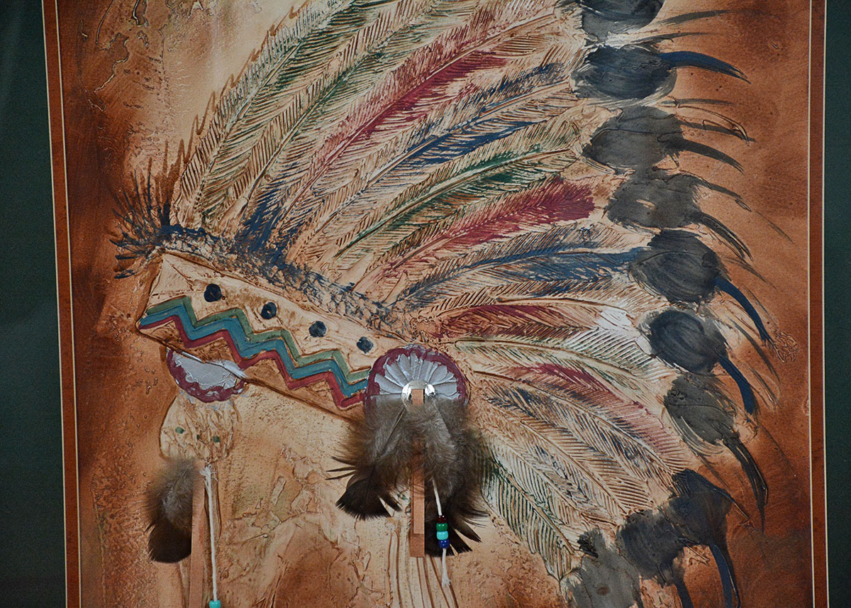 Mixed Media Native American Headdress Framed Art