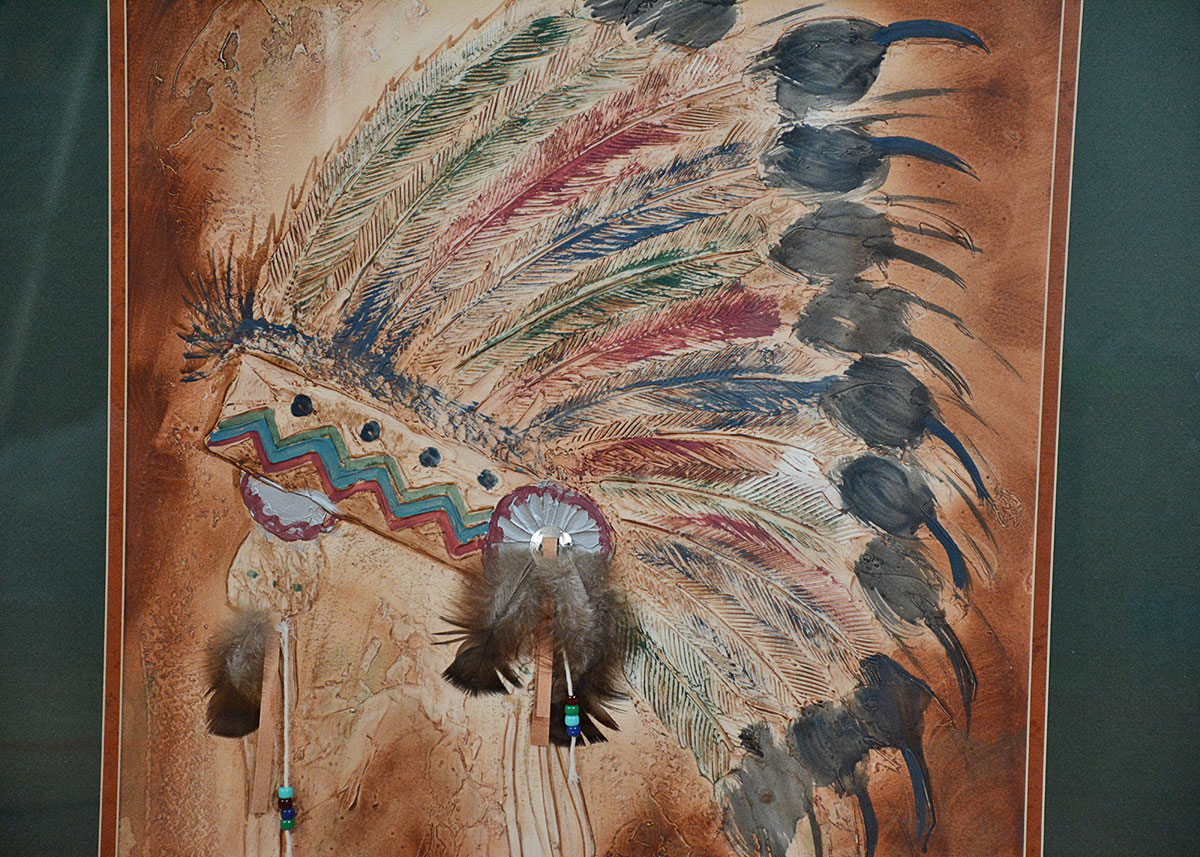 Mixed Media Native American Headdress Framed Art