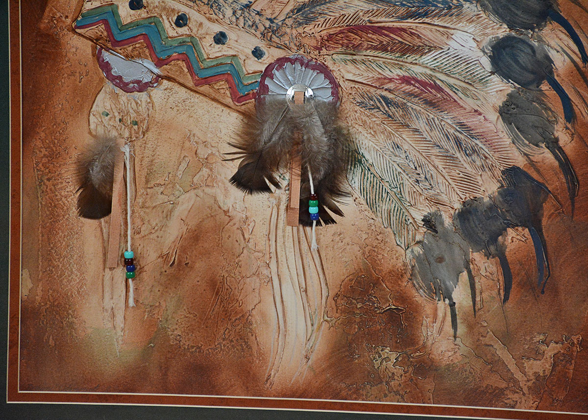 Mixed Media Native American Headdress Framed Art