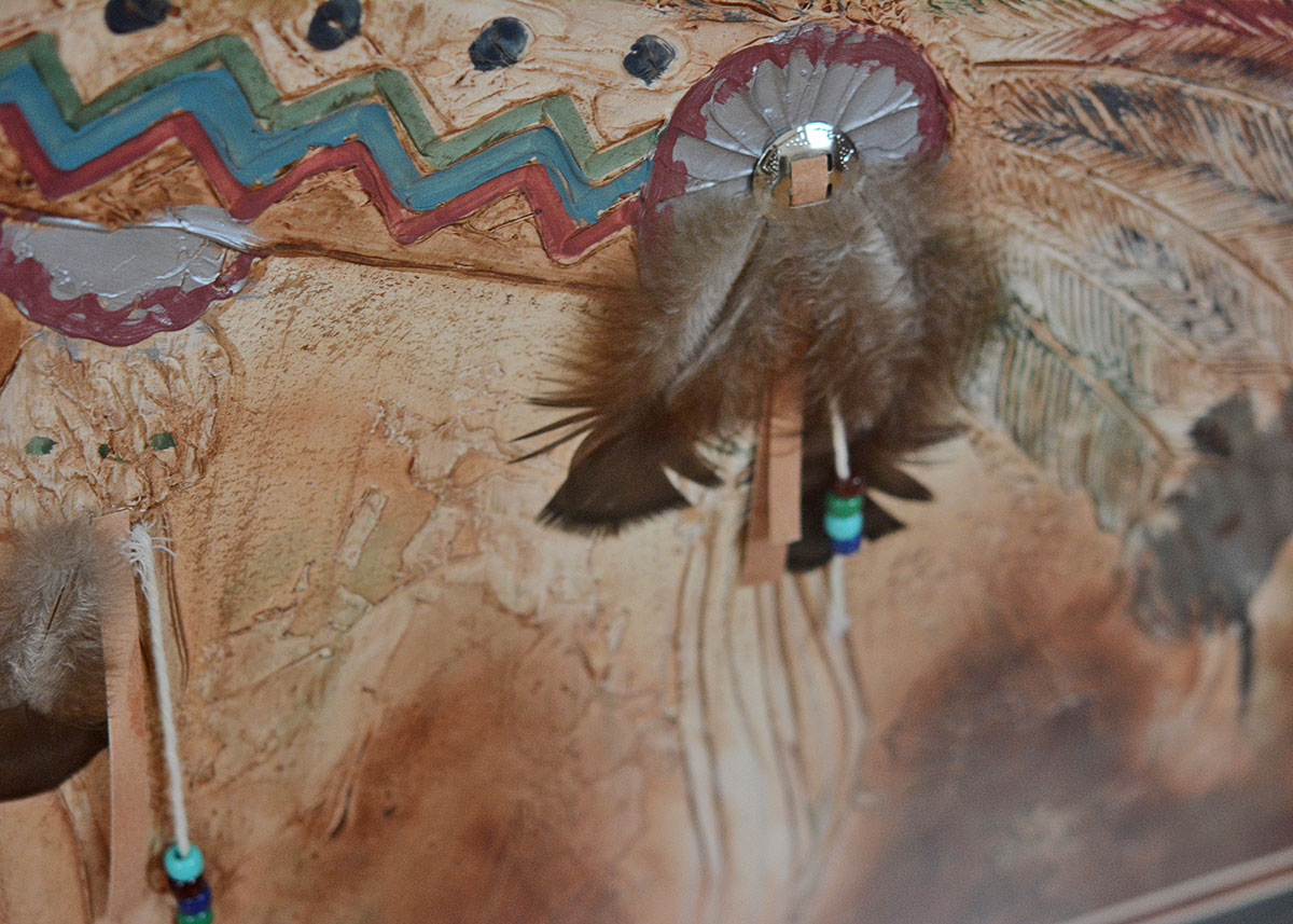 Mixed Media Native American Headdress Framed Art