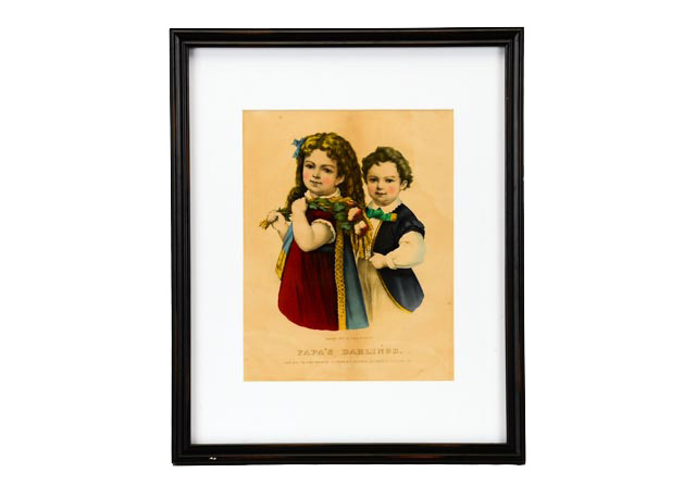 Vintage Currier & Ives Lithograph "Papa's Darlings"