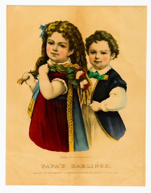 Vintage Currier & Ives Lithograph "Papa's Darlings"