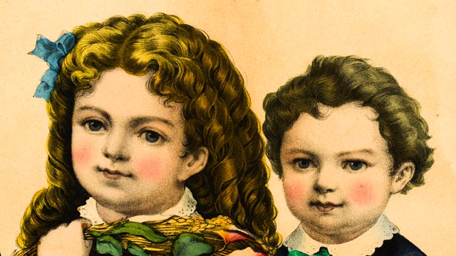 Vintage Currier & Ives Lithograph "Papa's Darlings"