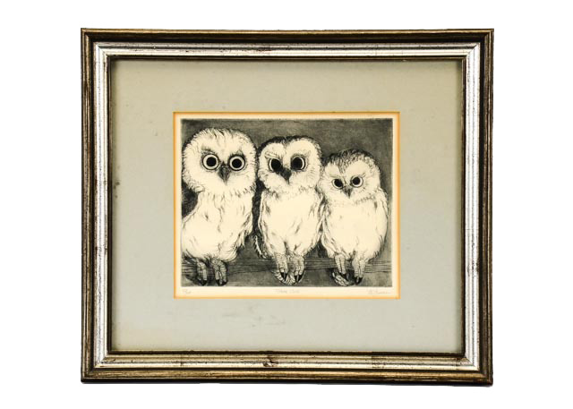 Original Christine McGinnis "Three Owls" Etching