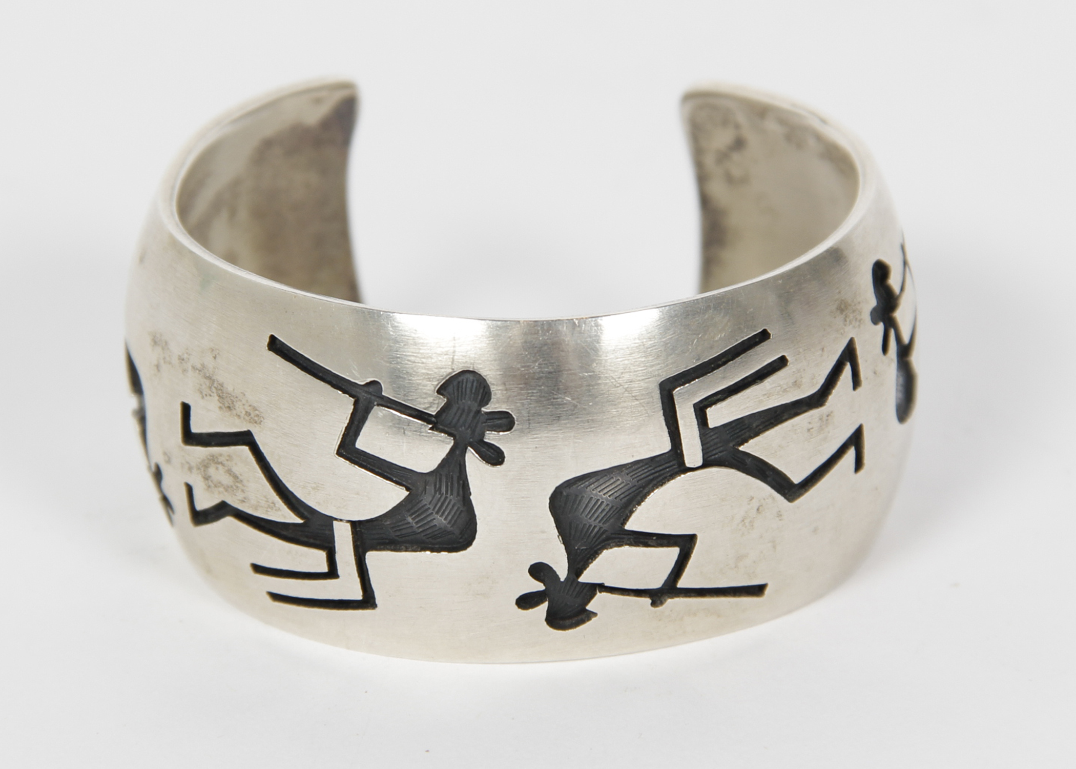 Vintage Sterling Silver Hopi Kokopelli Cuff Bracelet