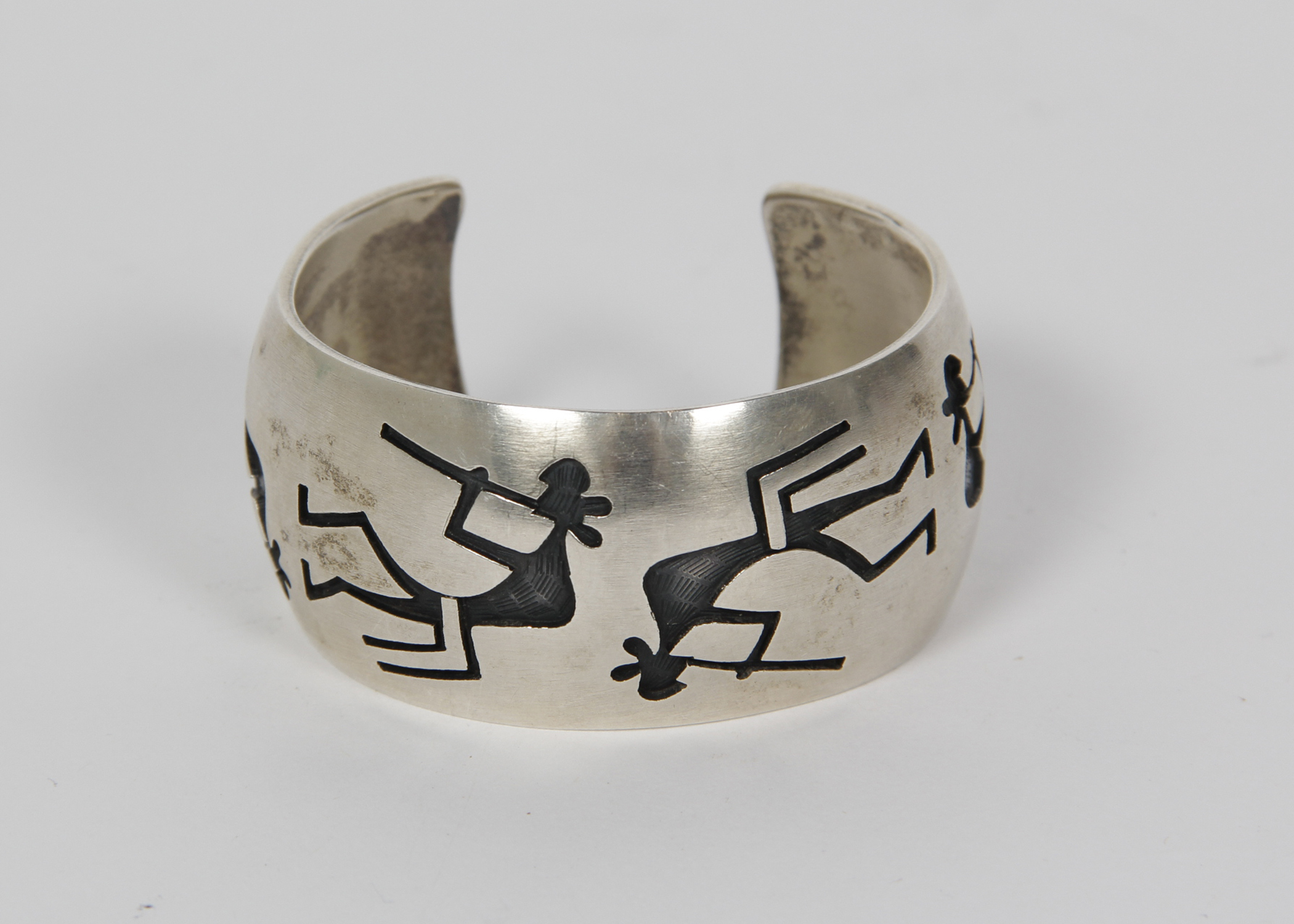 Vintage Sterling Silver Hopi Kokopelli Cuff Bracelet