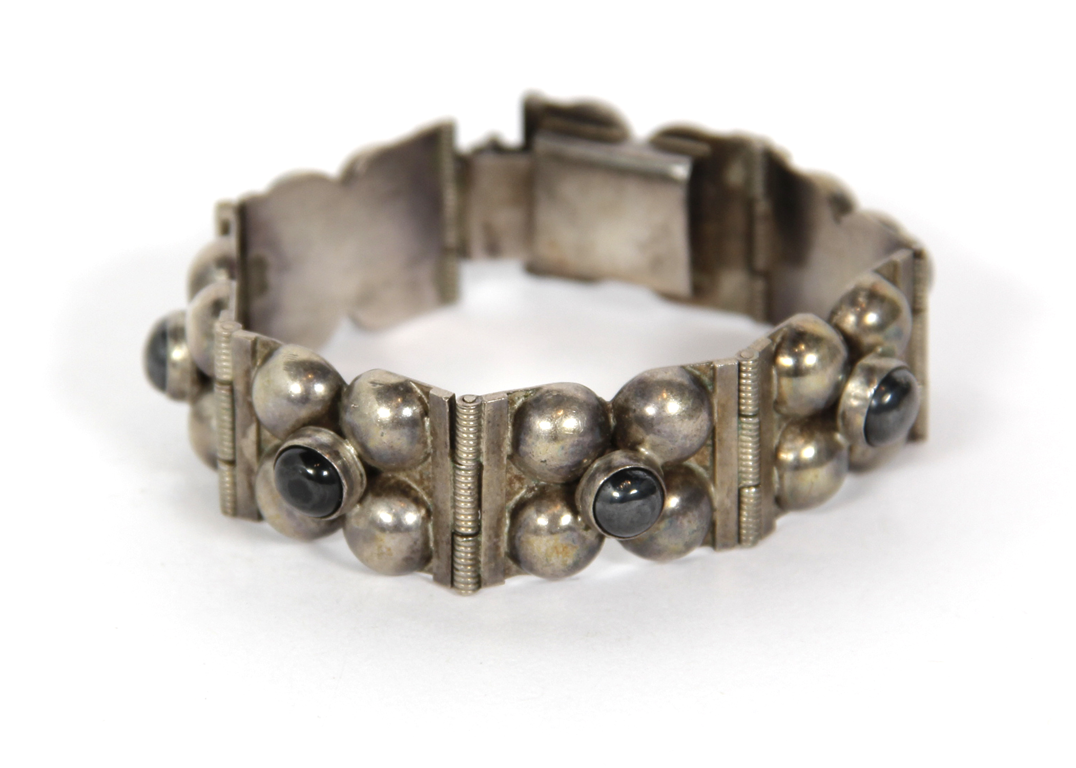 Sterling Silver and Onyx Mexican Modernist Bracelet