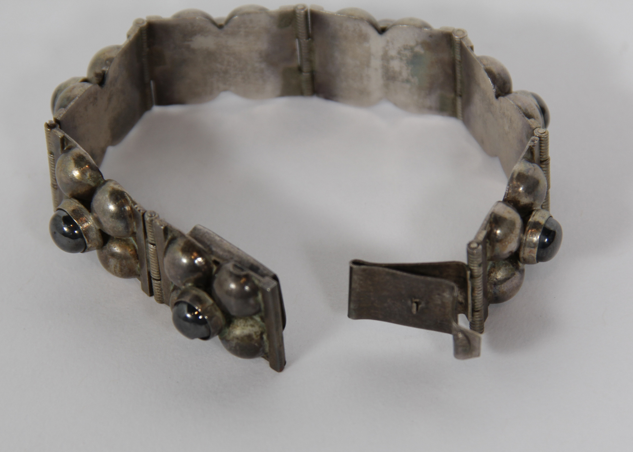 Sterling Silver and Onyx Mexican Modernist Bracelet