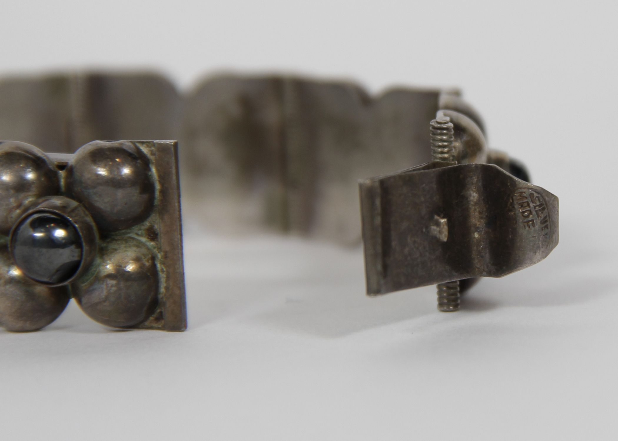 Sterling Silver and Onyx Mexican Modernist Bracelet