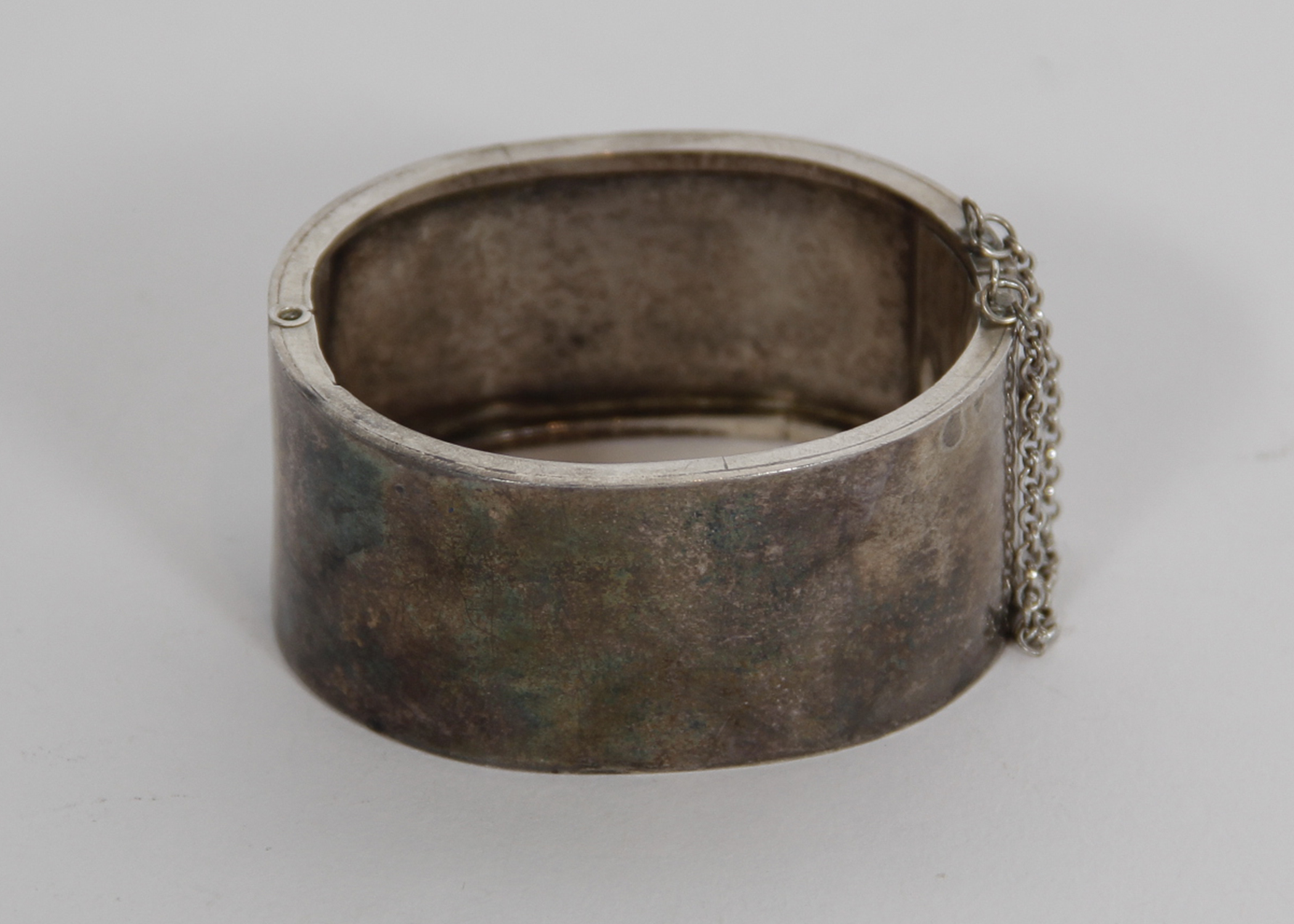 Sterling Silver Mexican Modernist Hinged Bangle Bracelet