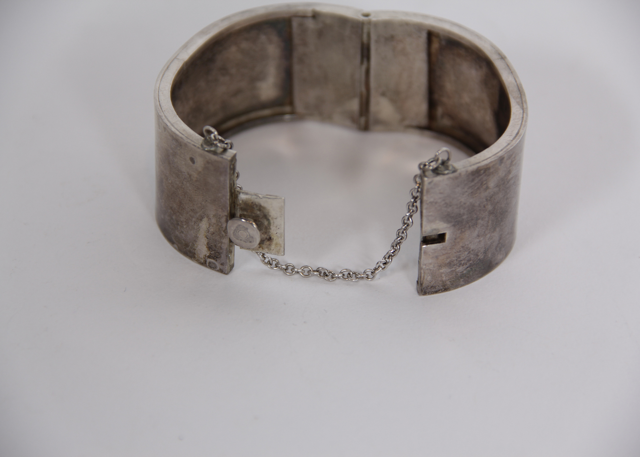 Sterling Silver Mexican Modernist Hinged Bangle Bracelet