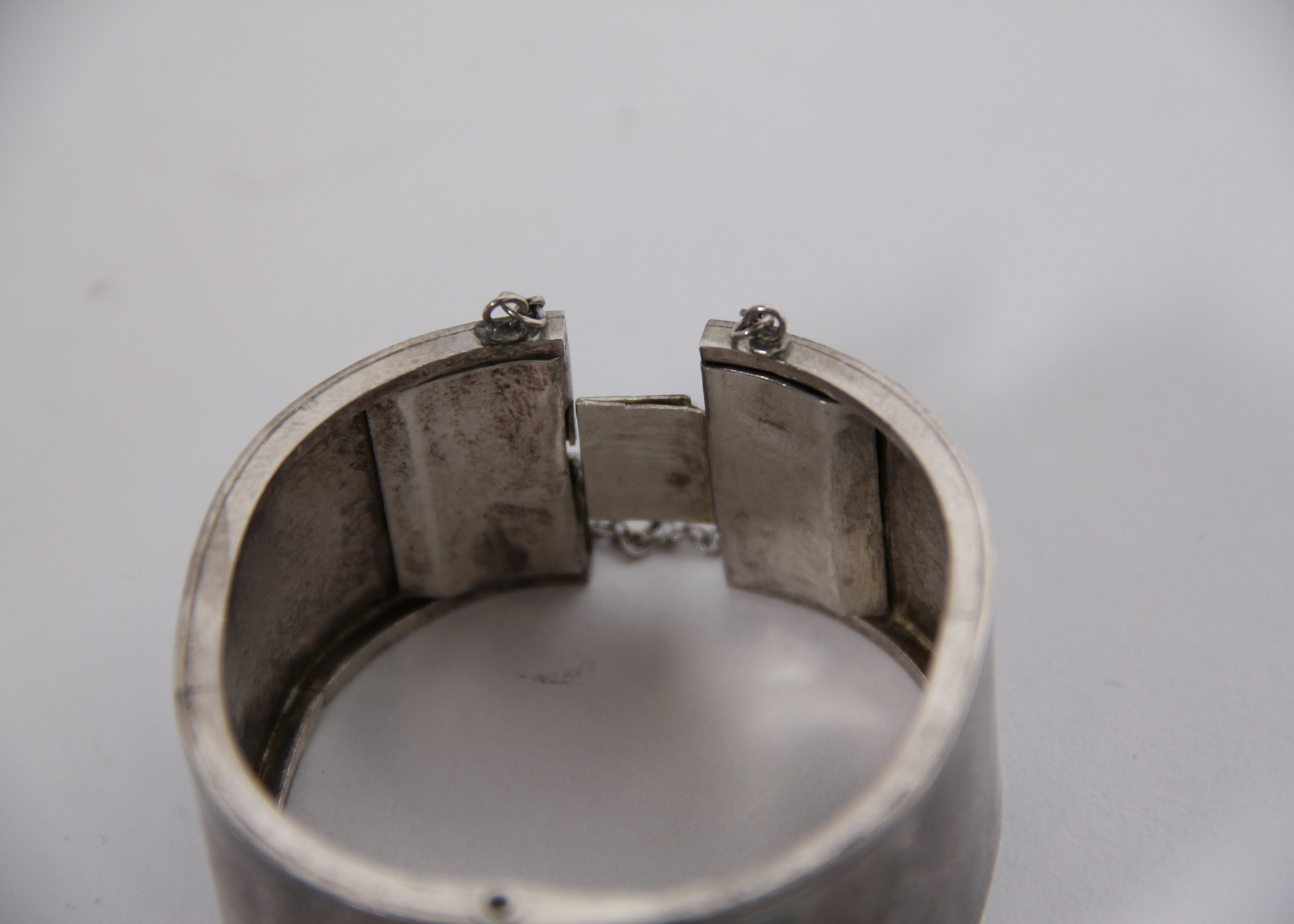 Sterling Silver Mexican Modernist Hinged Bangle Bracelet