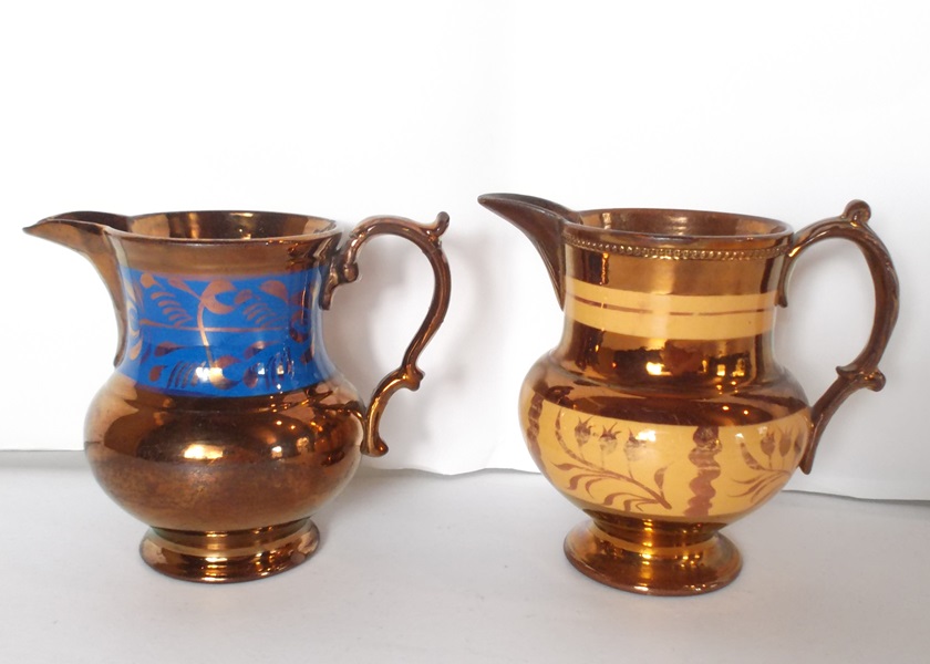 Two Antique Copper Luster Pitchers