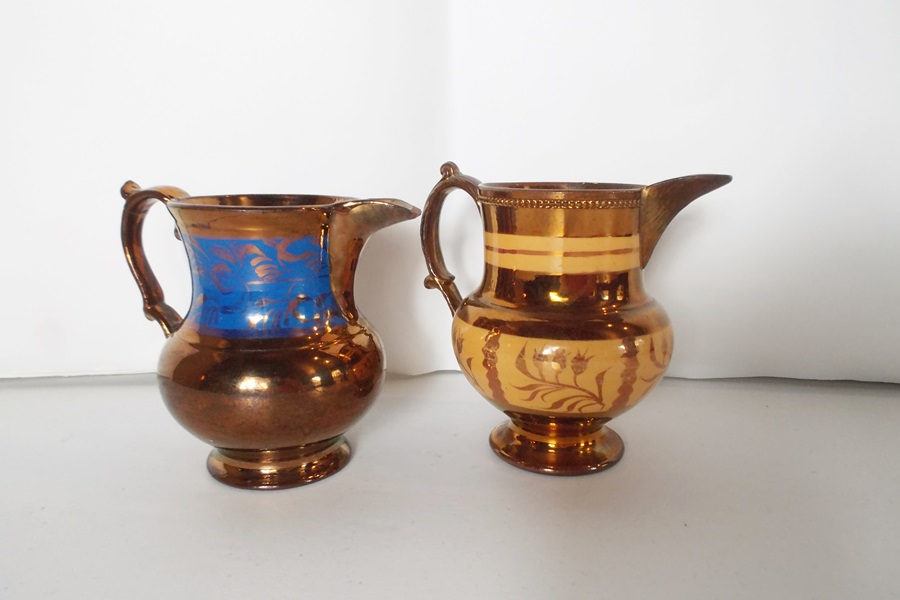 Two Antique Copper Luster Pitchers