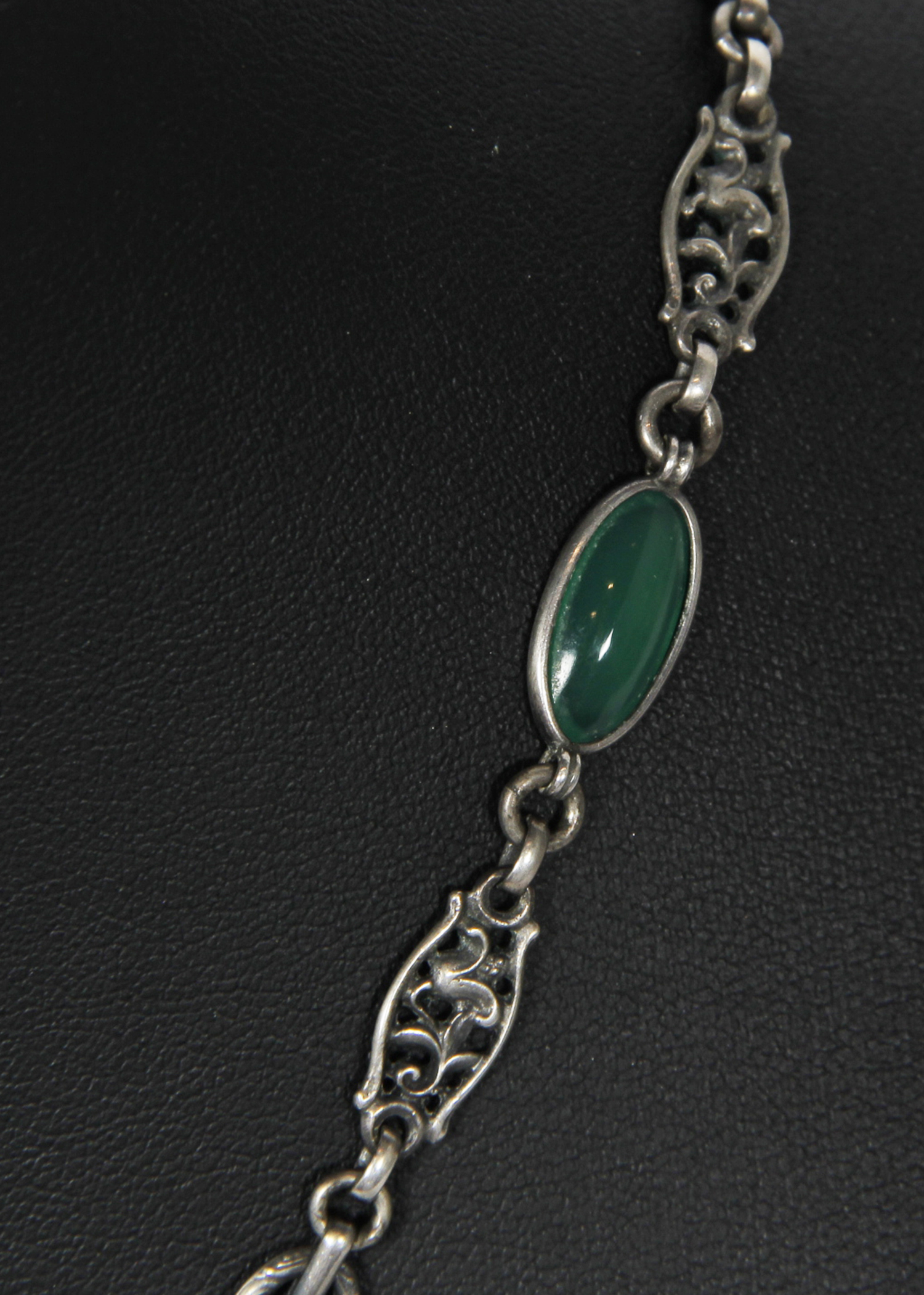 Sterling Silver Arts and Crafts Jadeite Pearl Necklace